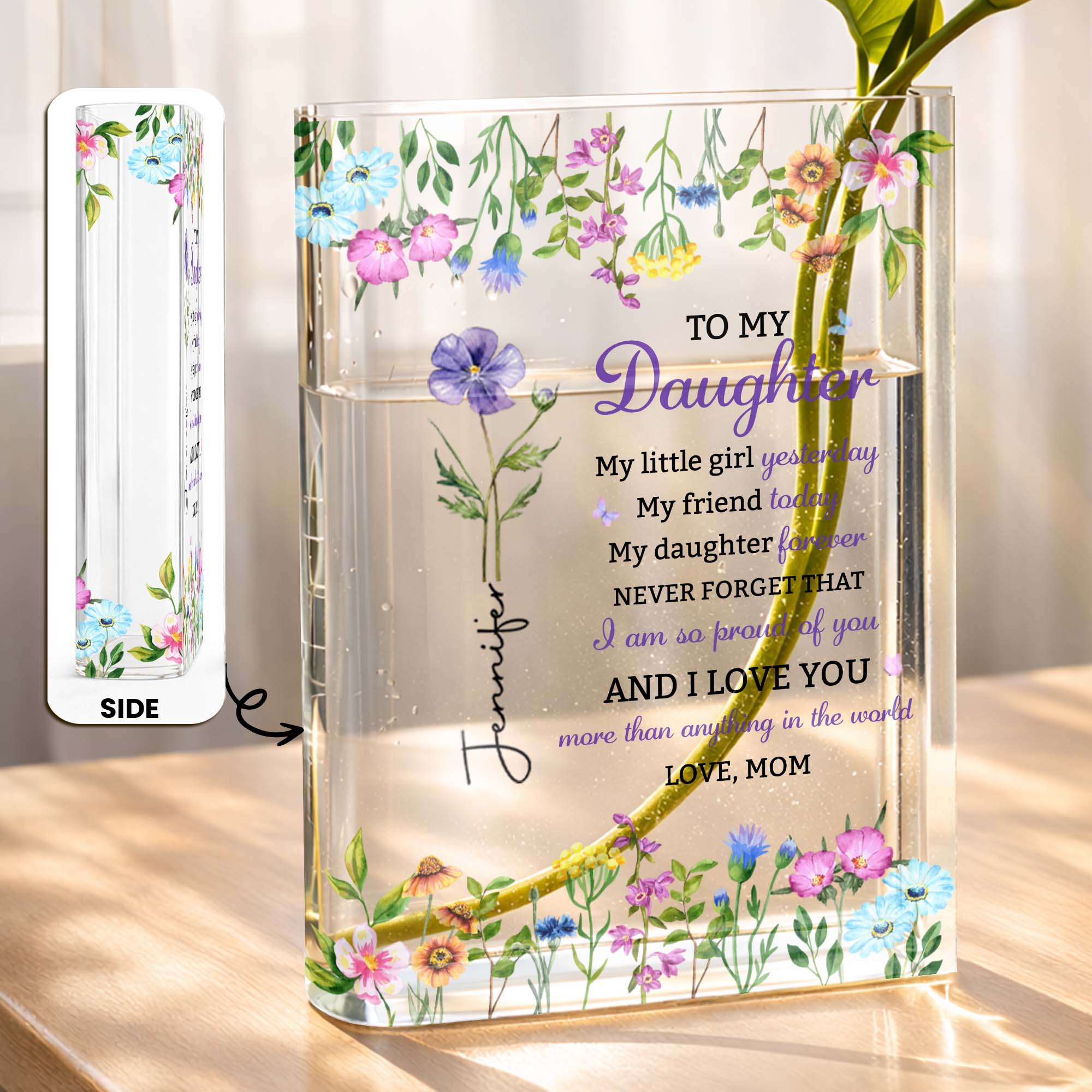Personalized Acrylic Book Vase Custom Name Gift for Daughter Acrylic Book Vase GradoCreations