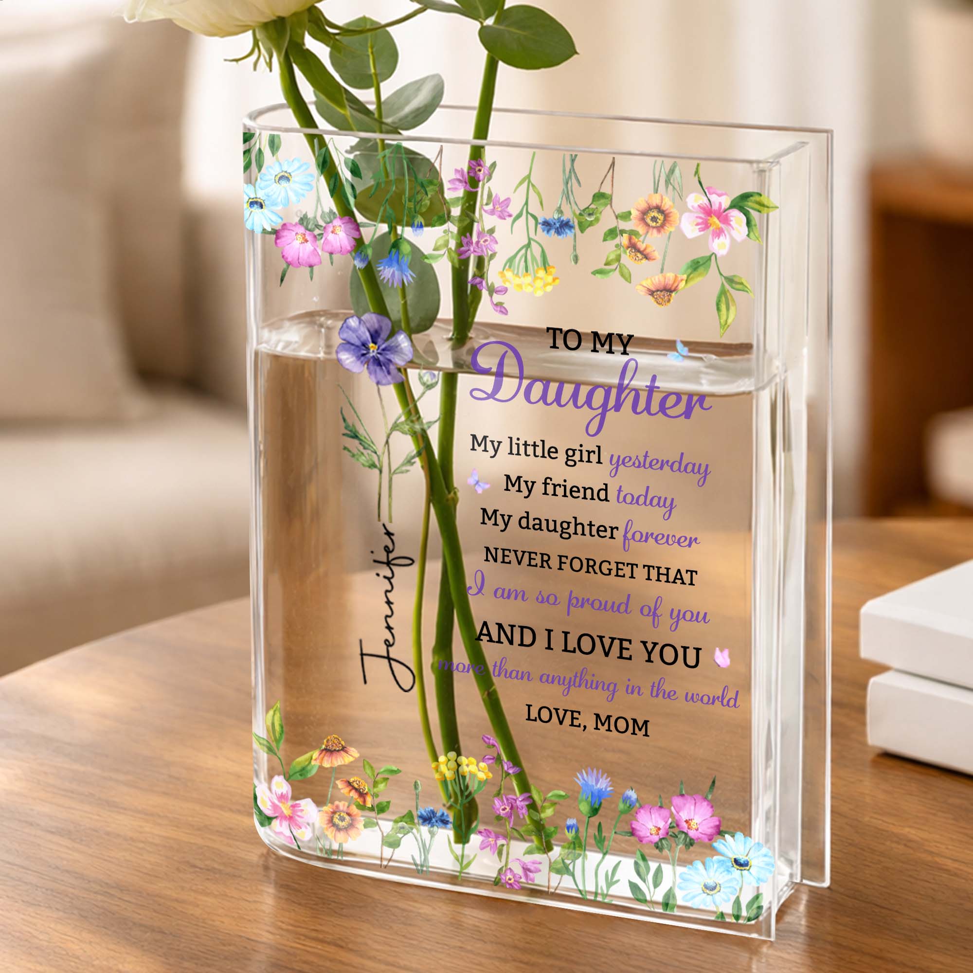 Personalized Acrylic Book Vase Custom Name Gift for Daughter Acrylic Book Vase GradoCreations