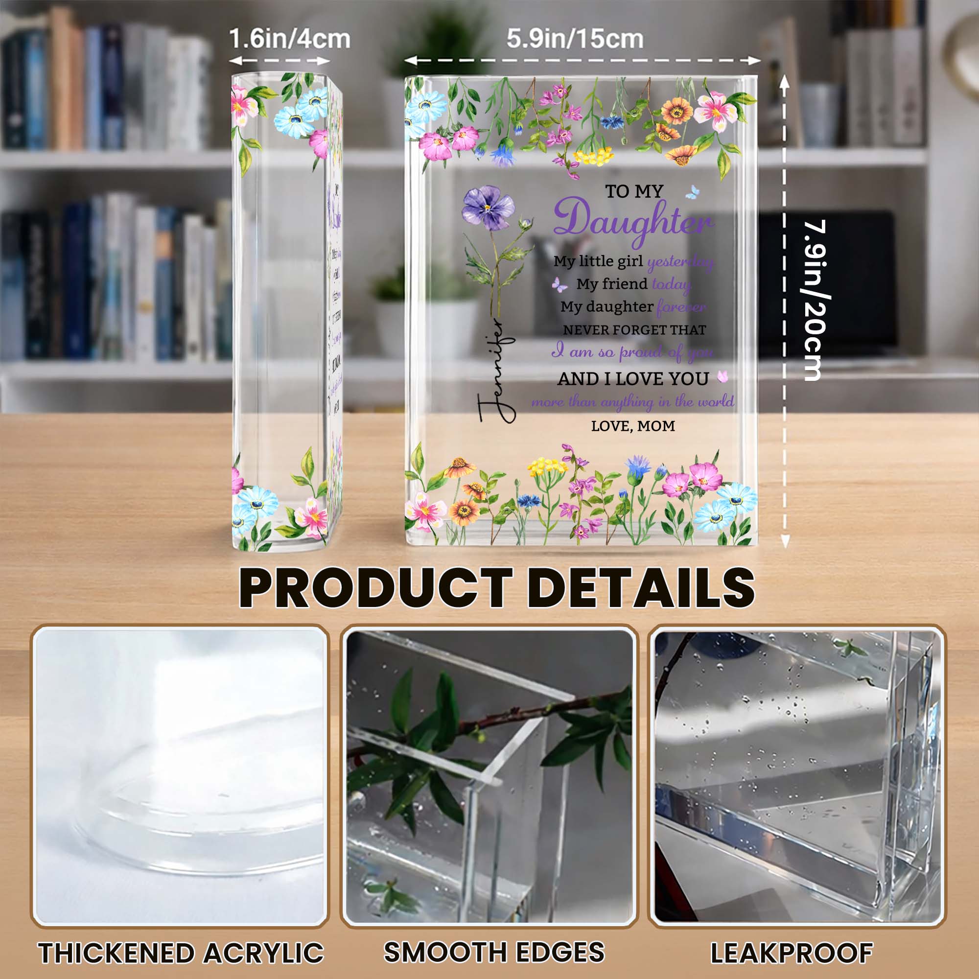 Personalized Acrylic Book Vase Custom Name Gift for Daughter Acrylic Book Vase GradoCreations