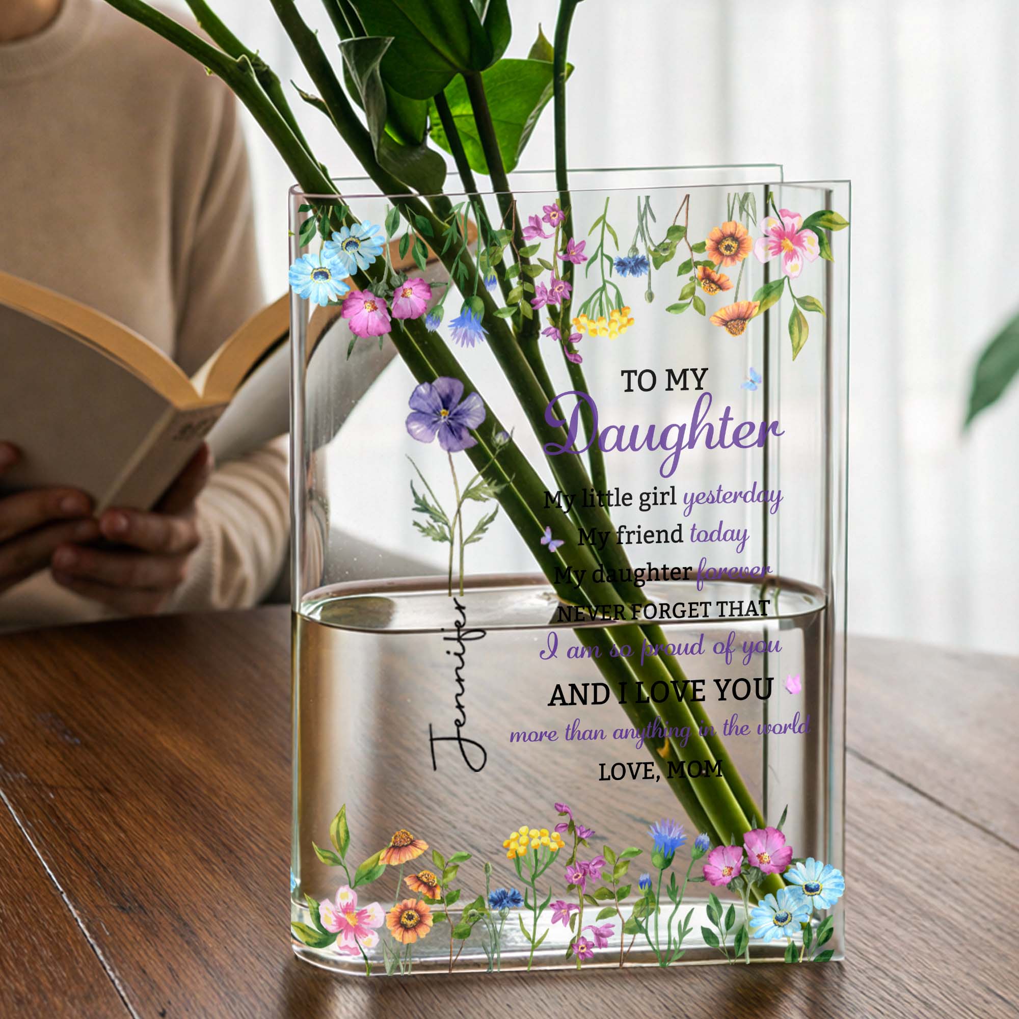 Personalized Acrylic Book Vase Custom Name Gift for Daughter Acrylic Book Vase GradoCreations