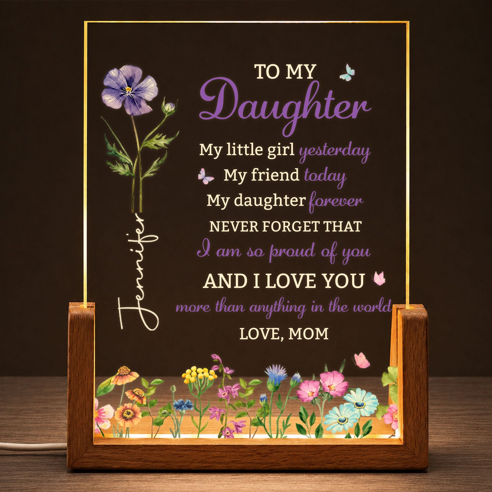 Personalized Acrylic Night Light with Wooden Base for Daughter Gift Wood and Acrylic Night Light GradoCreations