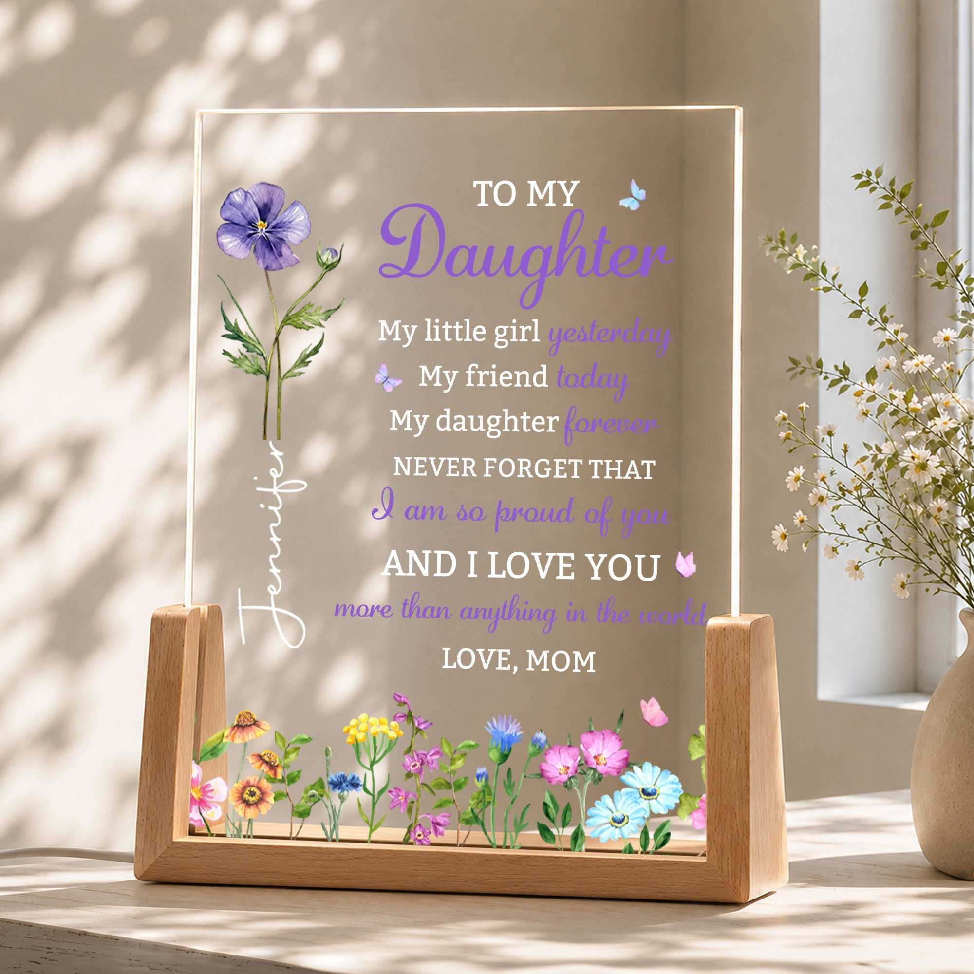Personalized Acrylic Night Light with Wooden Base for Daughter Gift Wood and Acrylic Night Light GradoCreations