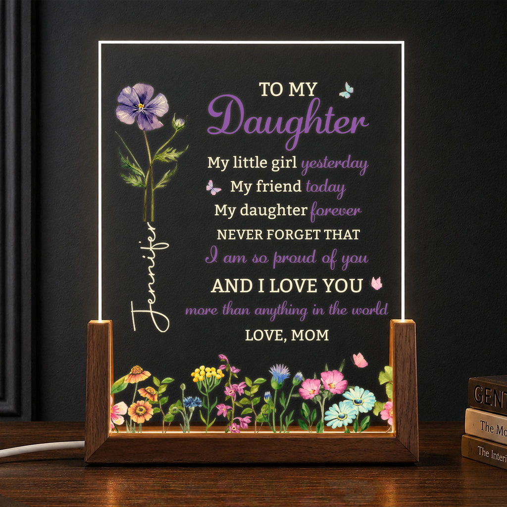 Personalized Acrylic Night Light with Wooden Base for Daughter Gift Wood and Acrylic Night Light GradoCreations
