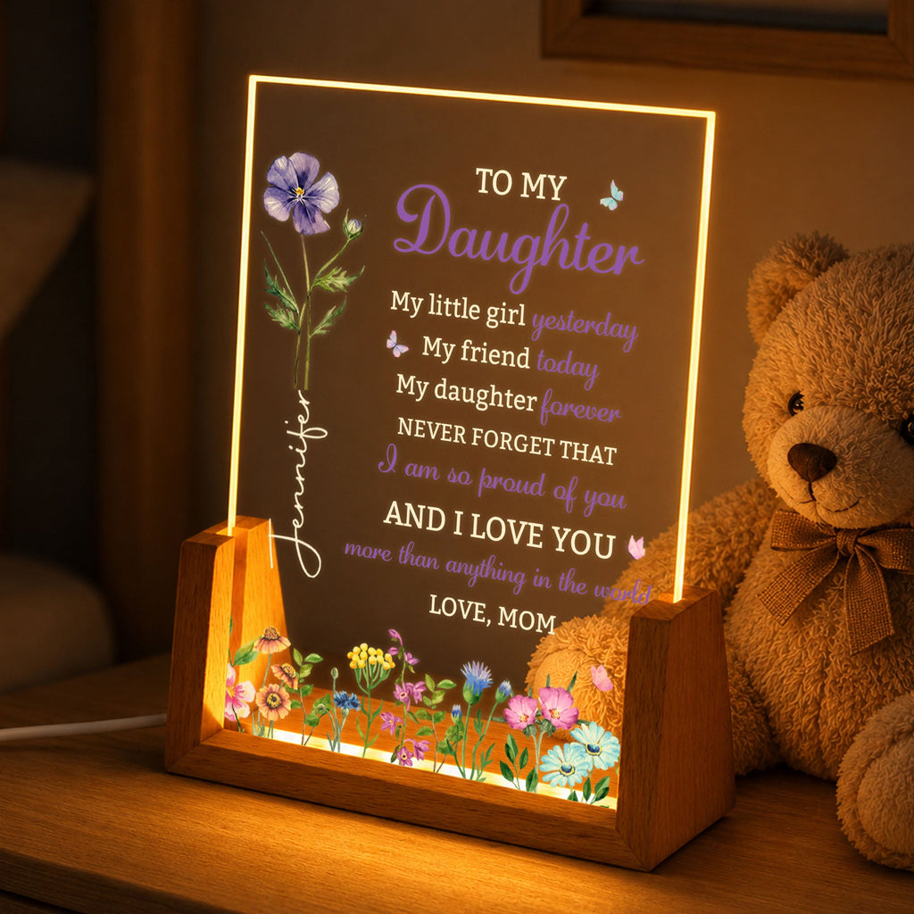Personalized Acrylic Night Light with Wooden Base for Daughter Gift Wood and Acrylic Night Light GradoCreations