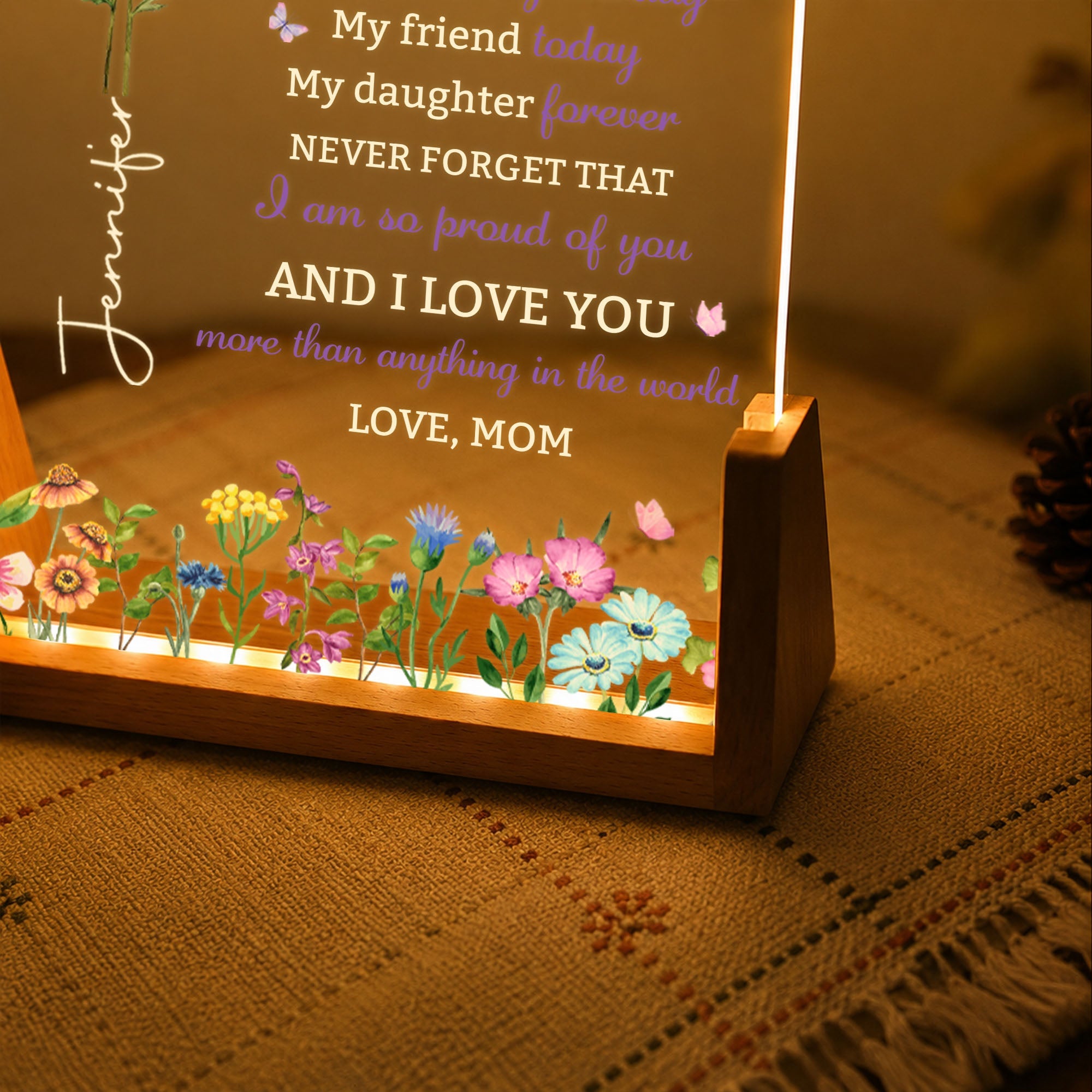 Personalized Acrylic Night Light with Wooden Base for Daughter Gift Wood and Acrylic Night Light GradoCreations