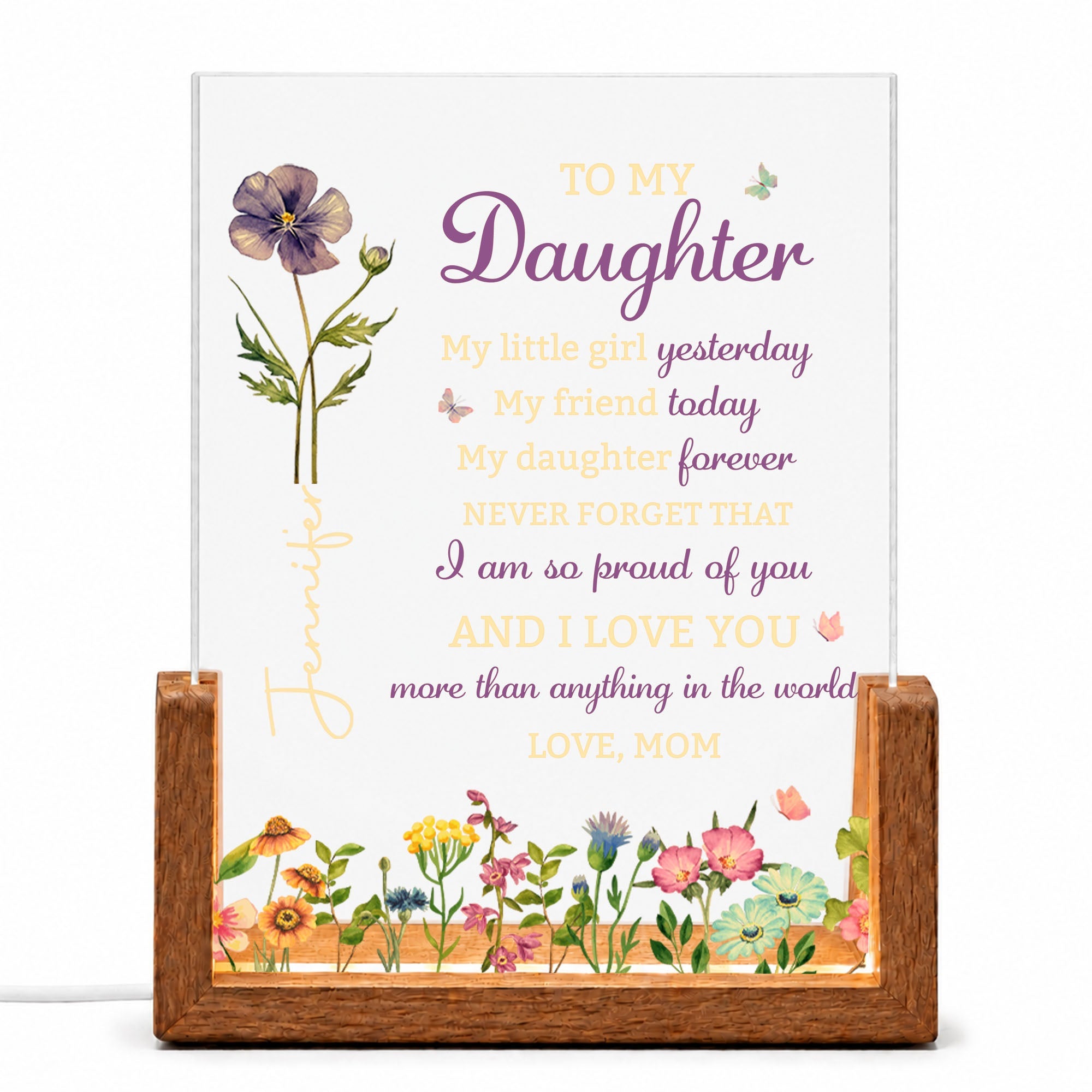 Personalized Acrylic Night Light with Wooden Base for Daughter Gift Wood and Acrylic Night Light GradoCreations