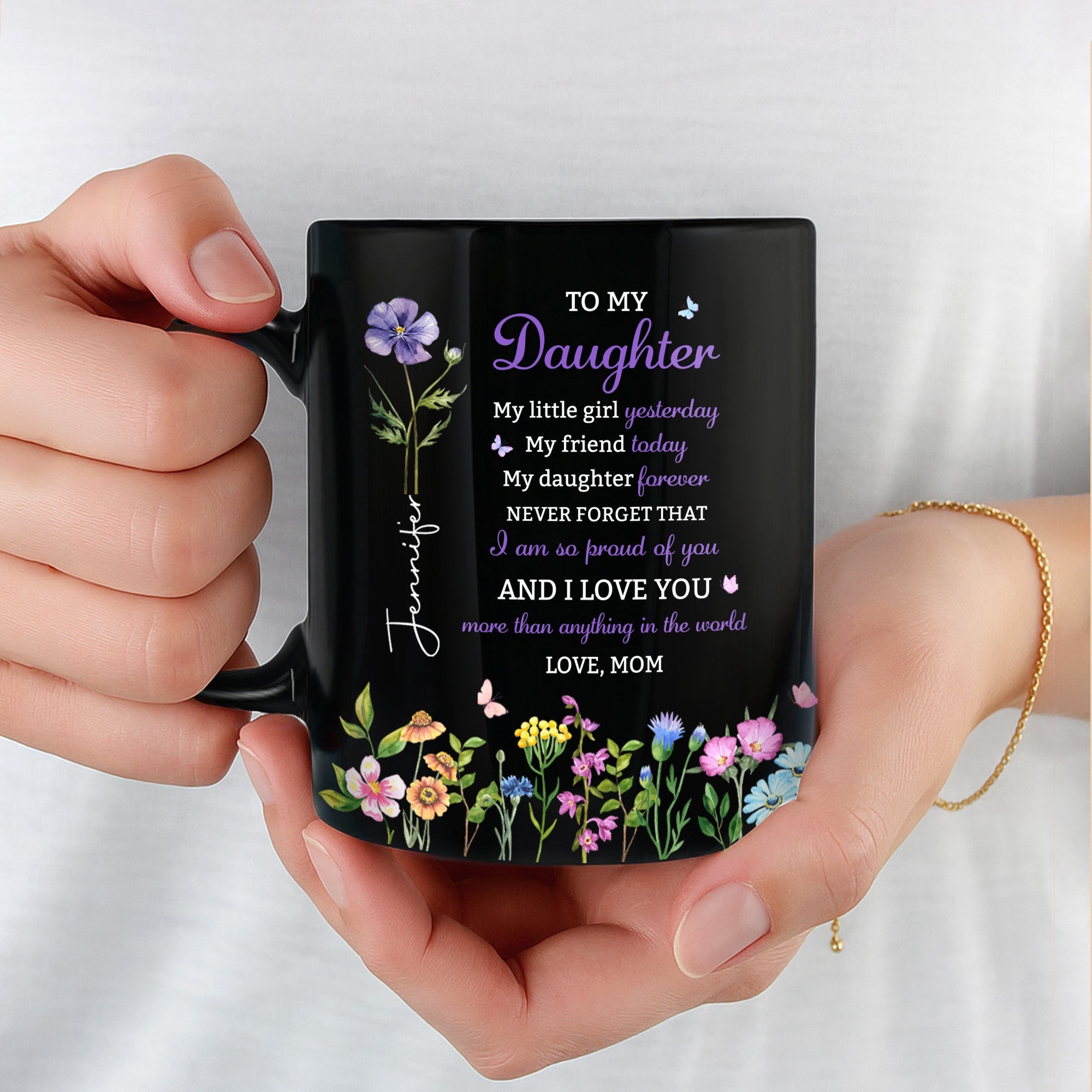 Personalized Black Mug Custom Message Gift for Daughter
