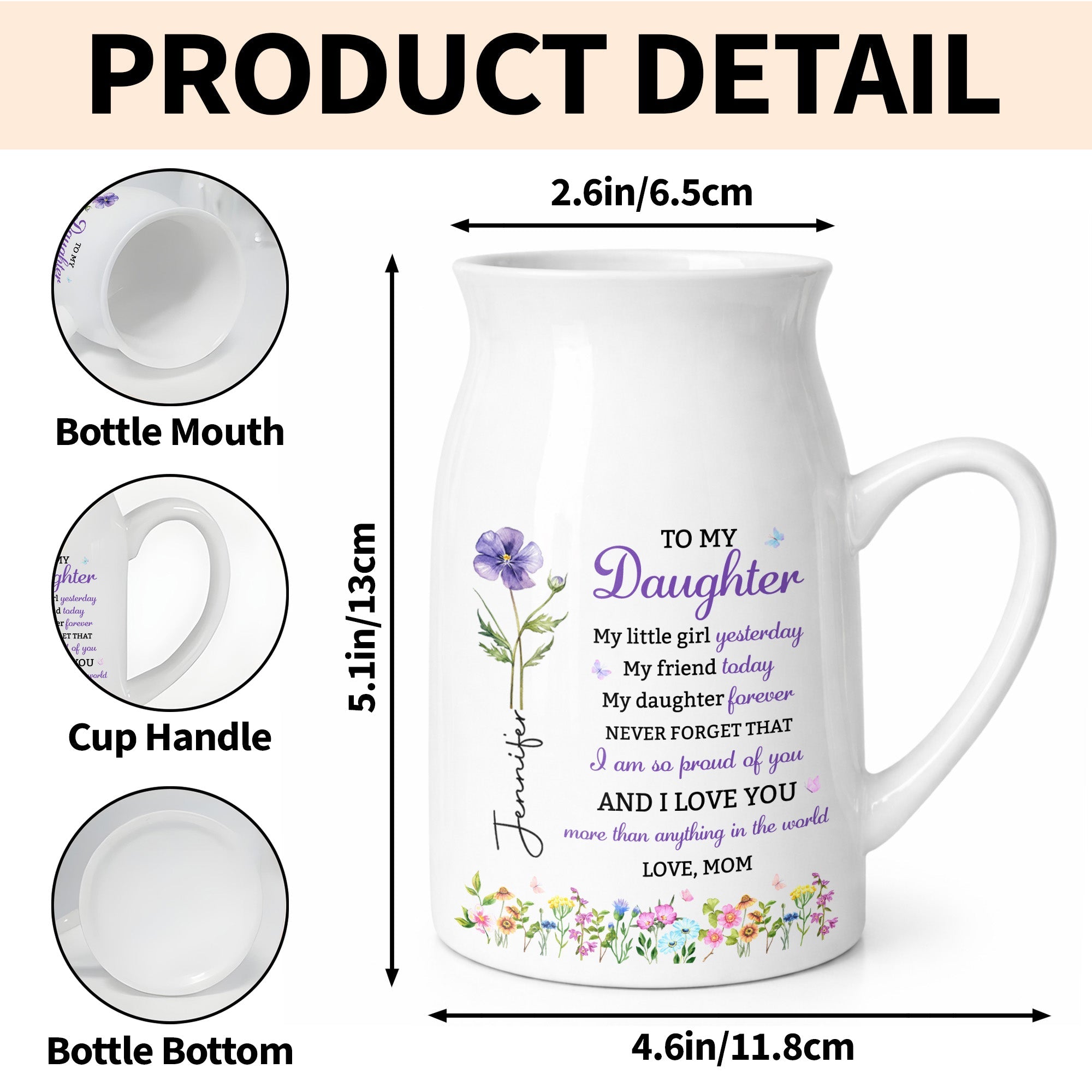 Personalized Ceramic Flower Vase Custom Name Gift for Daughter Flower Vase GradoCreations