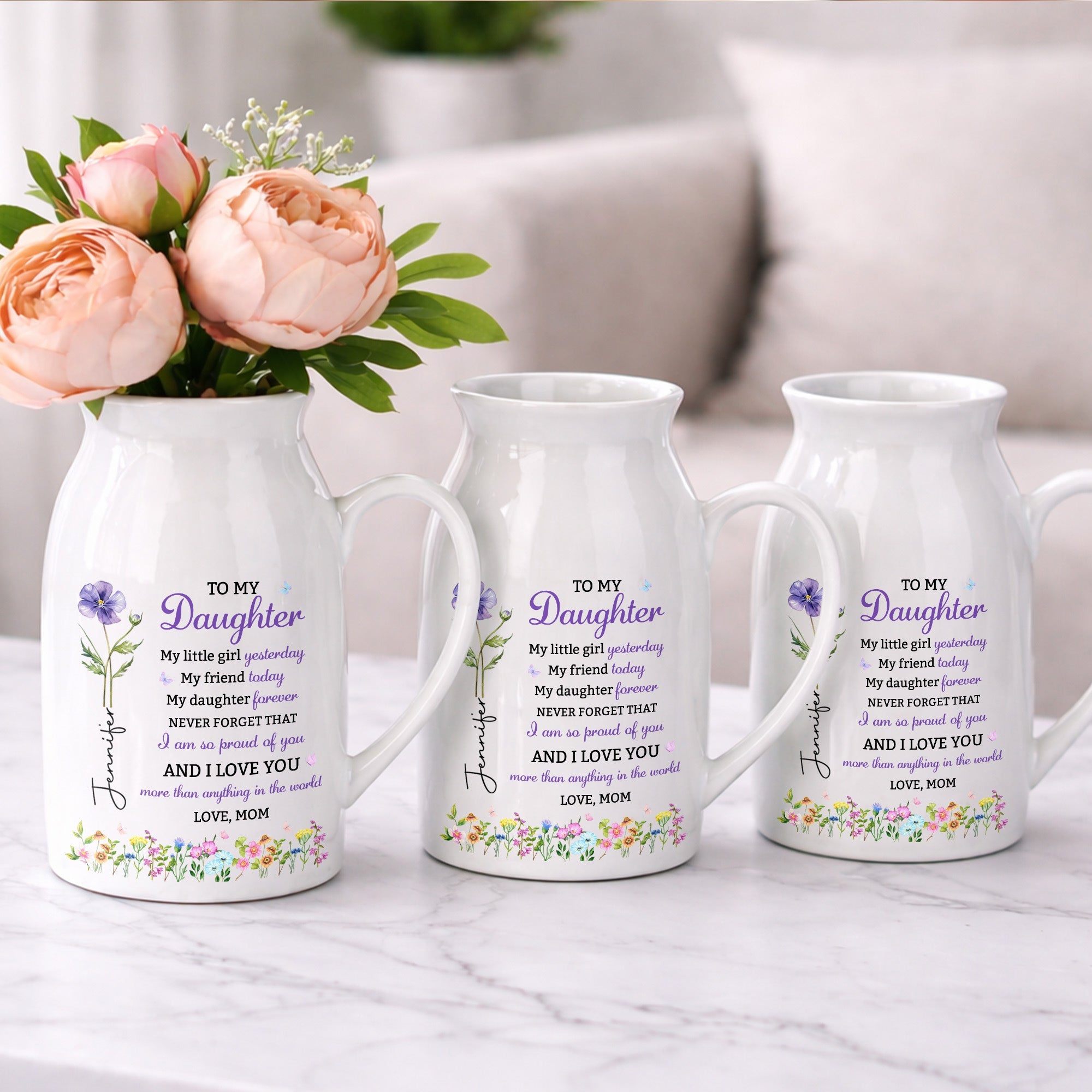 Personalized Ceramic Flower Vase Custom Name Gift for Daughter Flower Vase GradoCreations