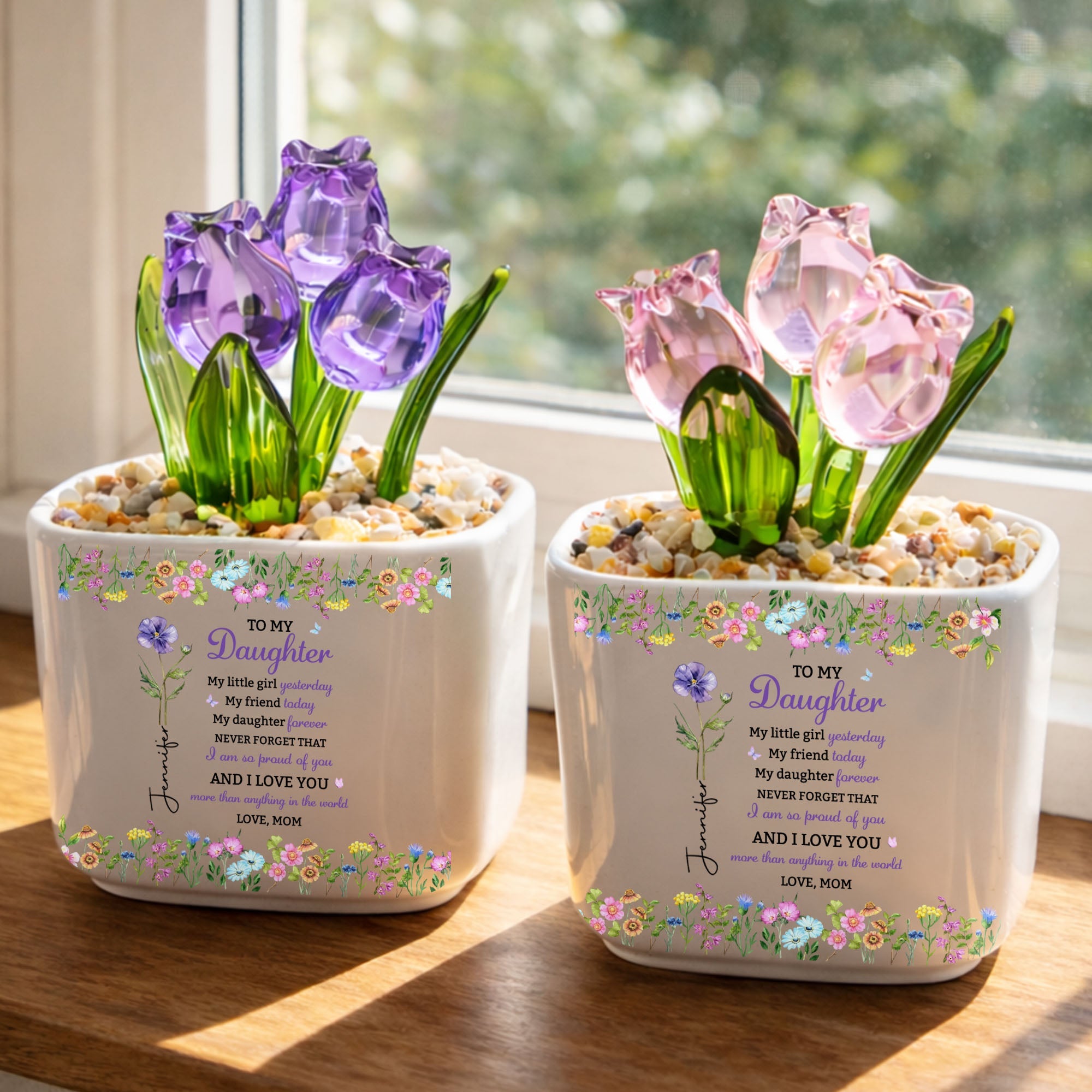 Personalized Everlasting Glass Tulips Custom Gift for Daughter Glass Tulip GradoCreations