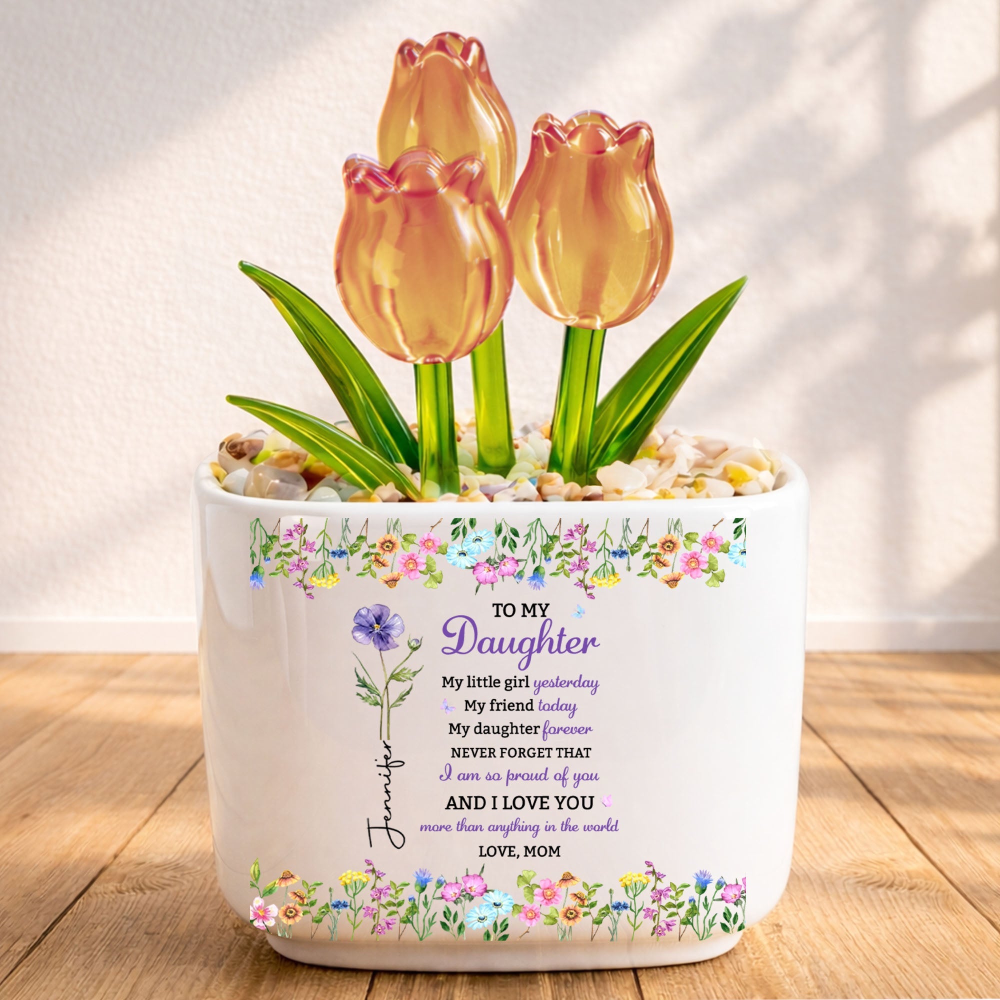Personalized Everlasting Glass Tulips Custom Gift for Daughter Glass Tulip GradoCreations