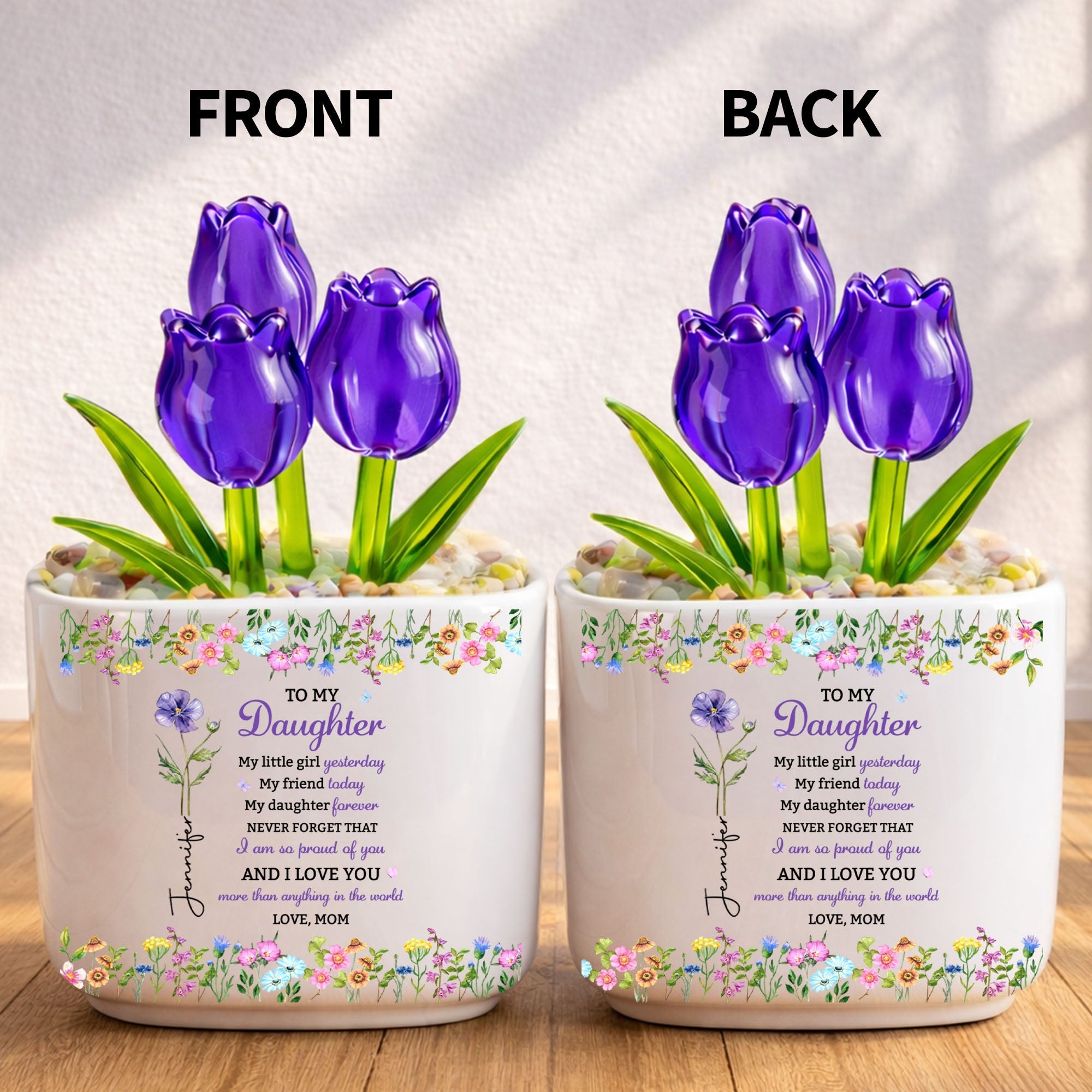 Personalized Everlasting Glass Tulips Custom Gift for Daughter Glass Tulip GradoCreations