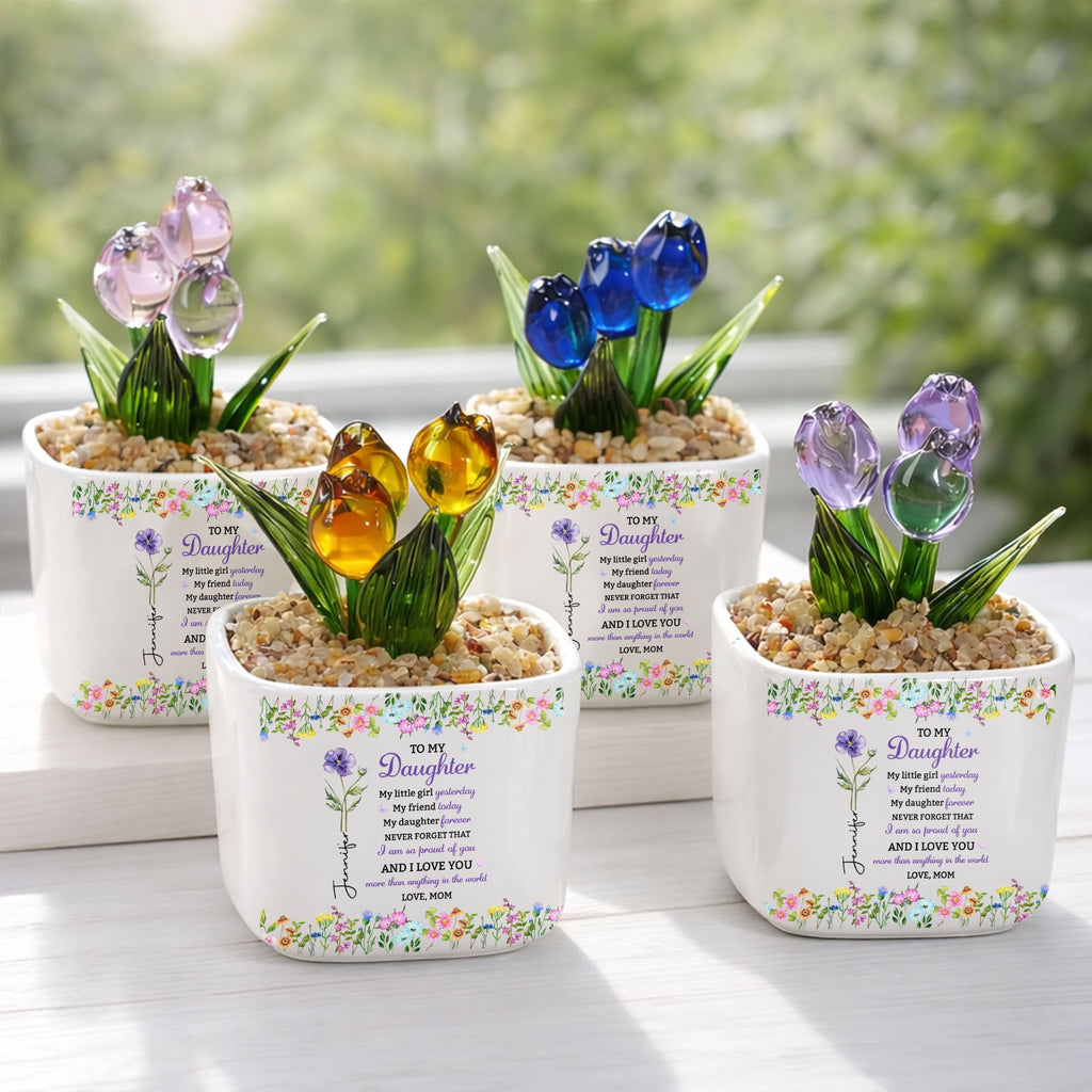 Personalized Everlasting Glass Tulips Custom Gift for Daughter Glass Tulip GradoCreations