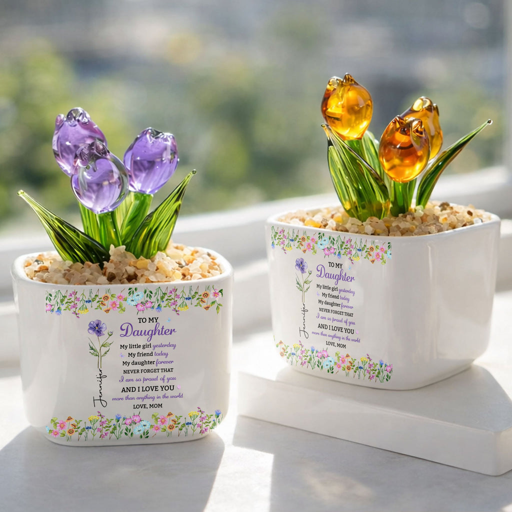 Personalized Everlasting Glass Tulips Custom Gift for Daughter Glass Tulip GradoCreations