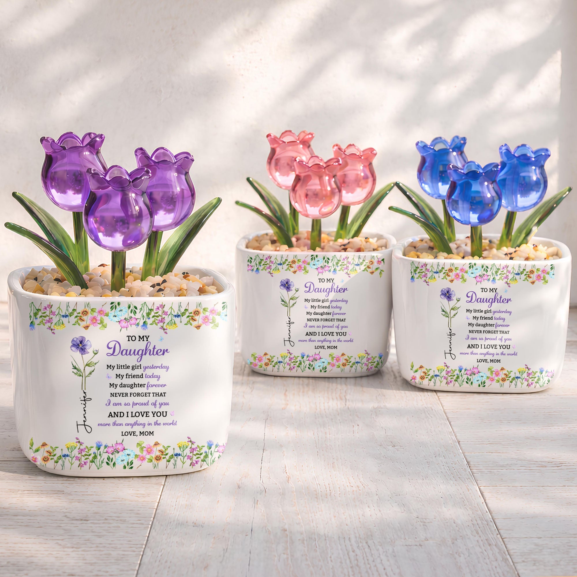 Personalized Everlasting Glass Tulips Custom Gift for Daughter Glass Tulip GradoCreations