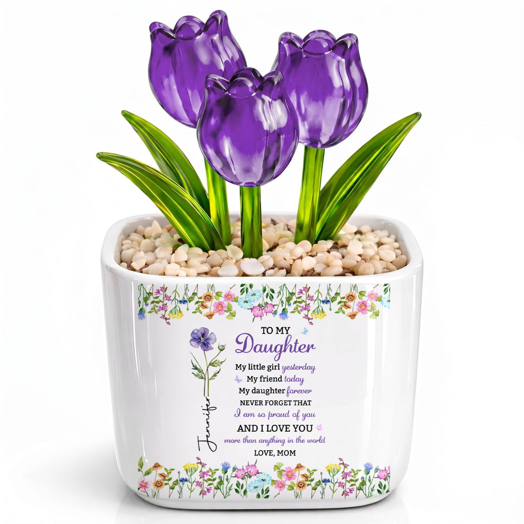 Personalized Everlasting Glass Tulips Custom Gift for Daughter Glass Tulip GradoCreations