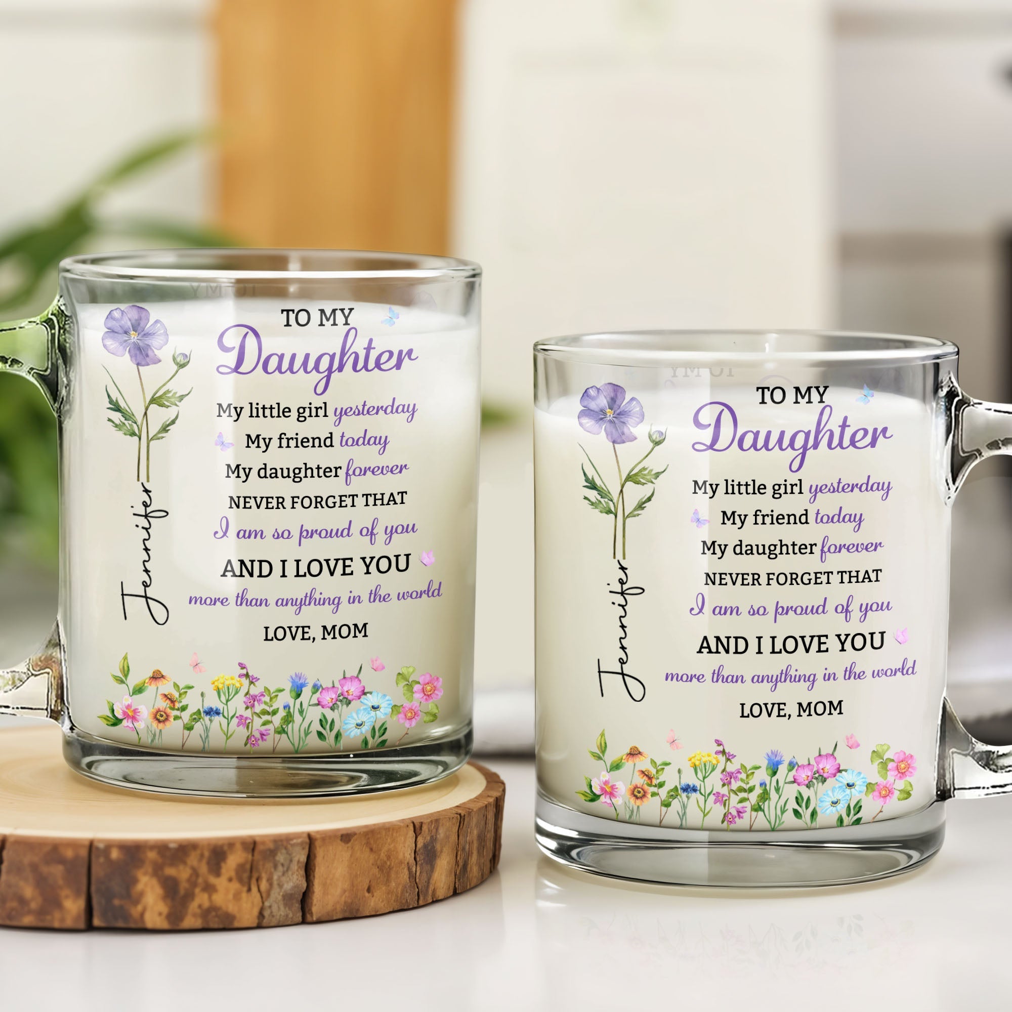 Personalized Glass Mug Custom Birth Month Flowers Gift for Daughter Glass Mug GradoCreations