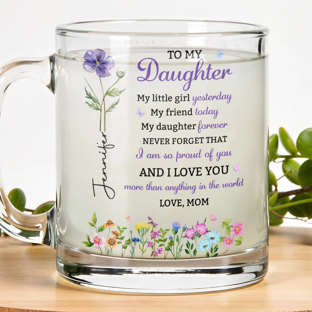 Personalized Glass Mug Custom Birth Month Flowers Gift for Daughter Glass Mug GradoCreations