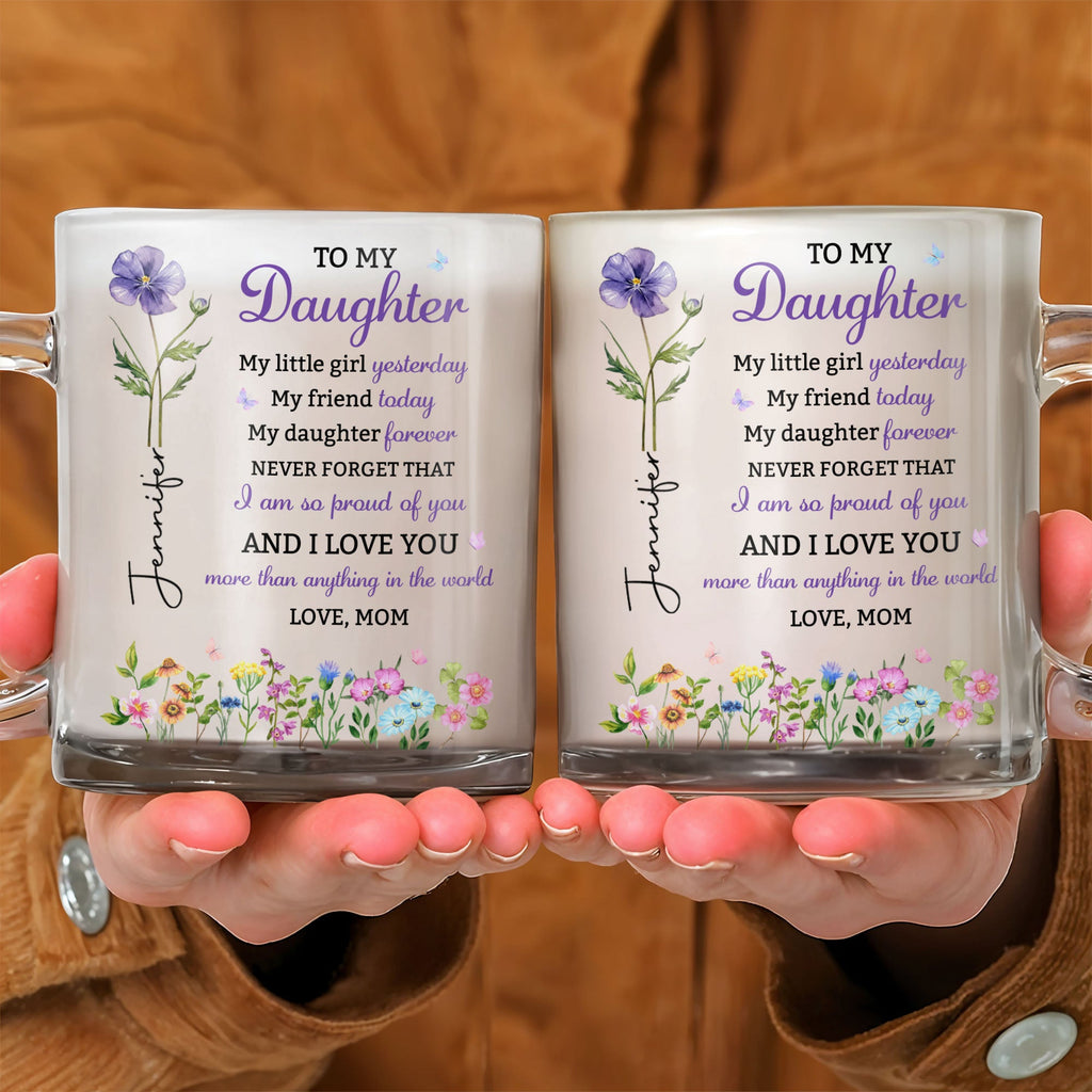 Personalized Glass Mug Custom Birth Month Flowers Gift for Daughter Glass Mug GradoCreations