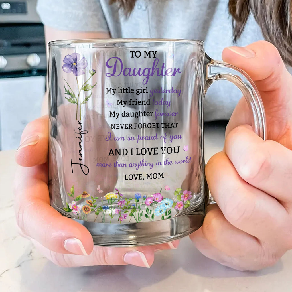Personalized Glass Mug Custom Birth Month Flowers Gift for Daughter Glass Mug GradoCreations