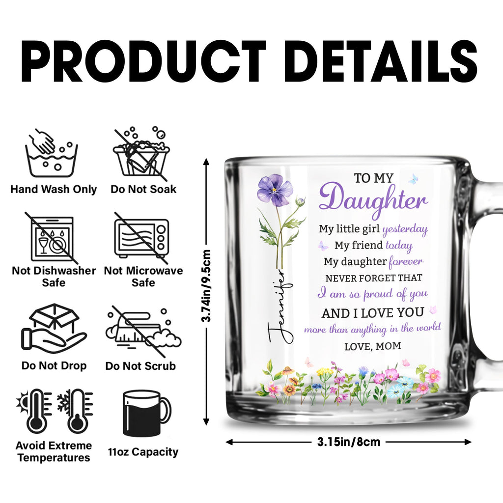 Personalized Glass Mug Custom Birth Month Flowers Gift for Daughter Glass Mug GradoCreations