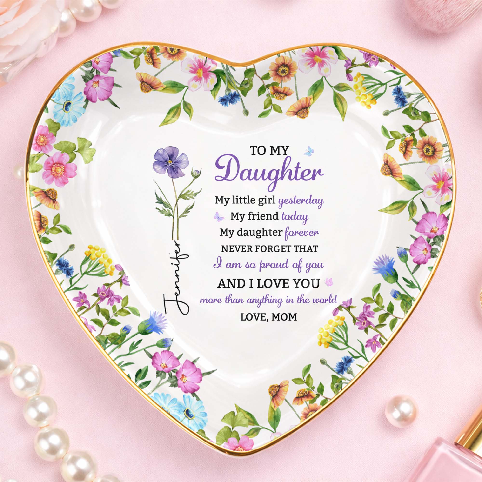 Personalized Heart-Shaped Jewelry Dish Custom Name for Daughter Heart Jewelry Dish GradoCreations