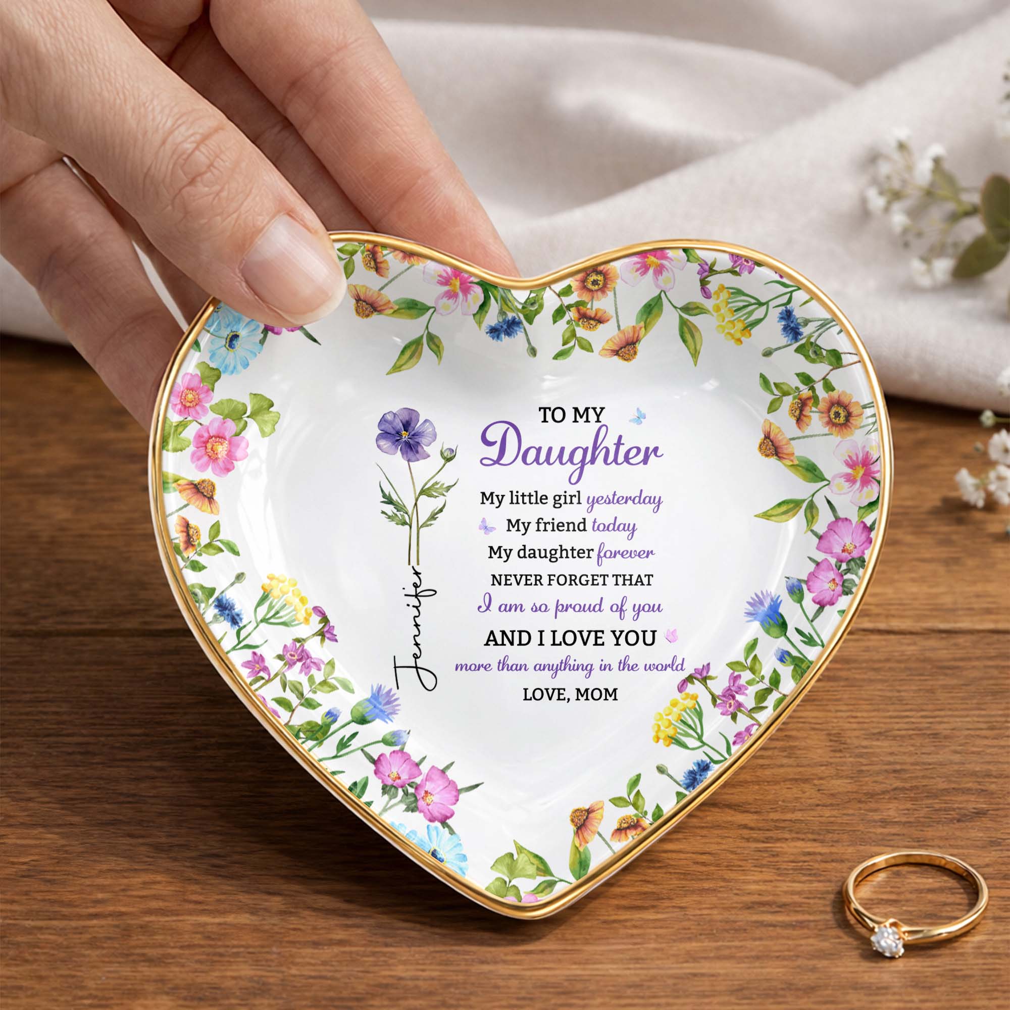 Personalized Heart-Shaped Jewelry Dish Custom Name for Daughter Heart Jewelry Dish GradoCreations