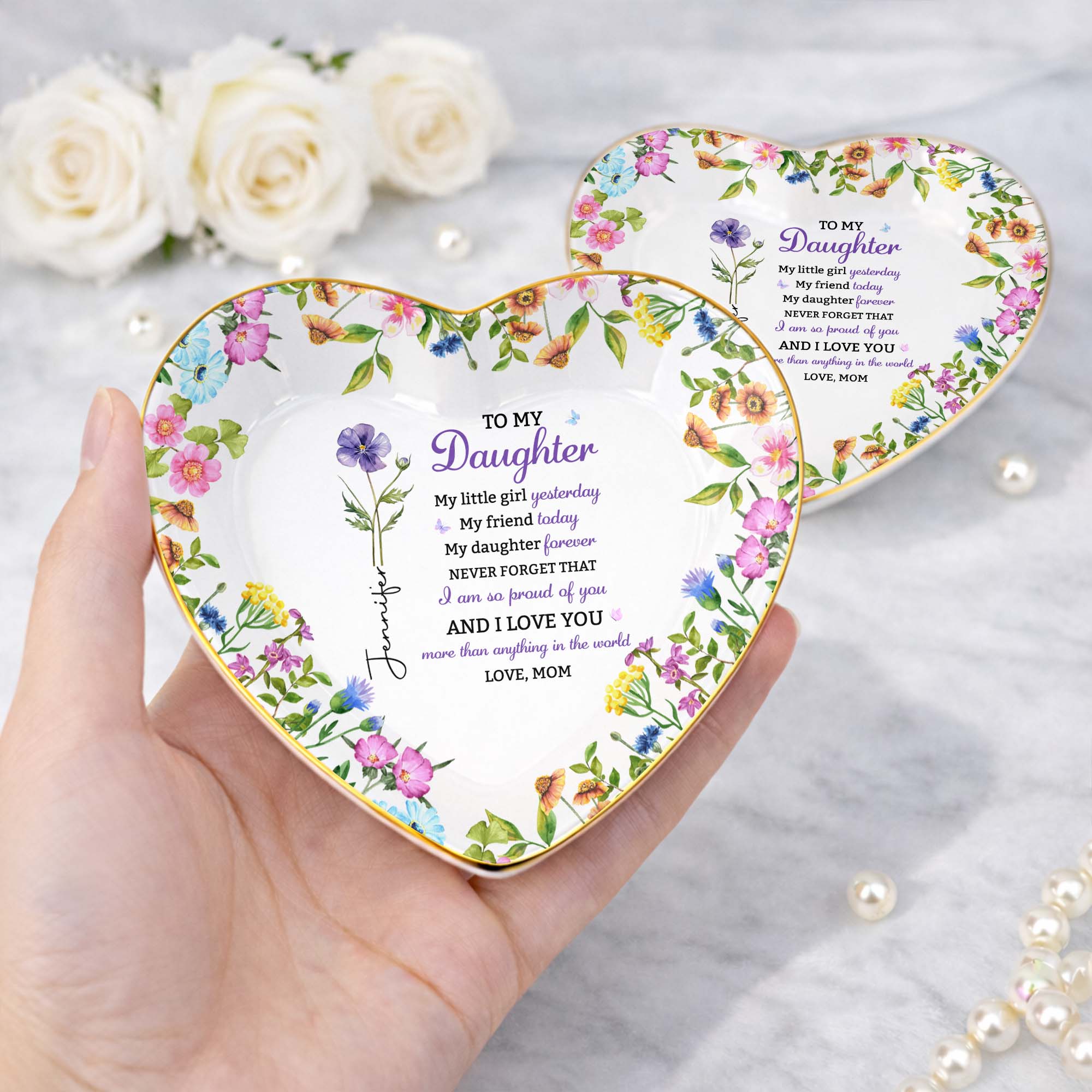 Personalized Heart-Shaped Jewelry Dish Custom Name for Daughter Heart Jewelry Dish GradoCreations