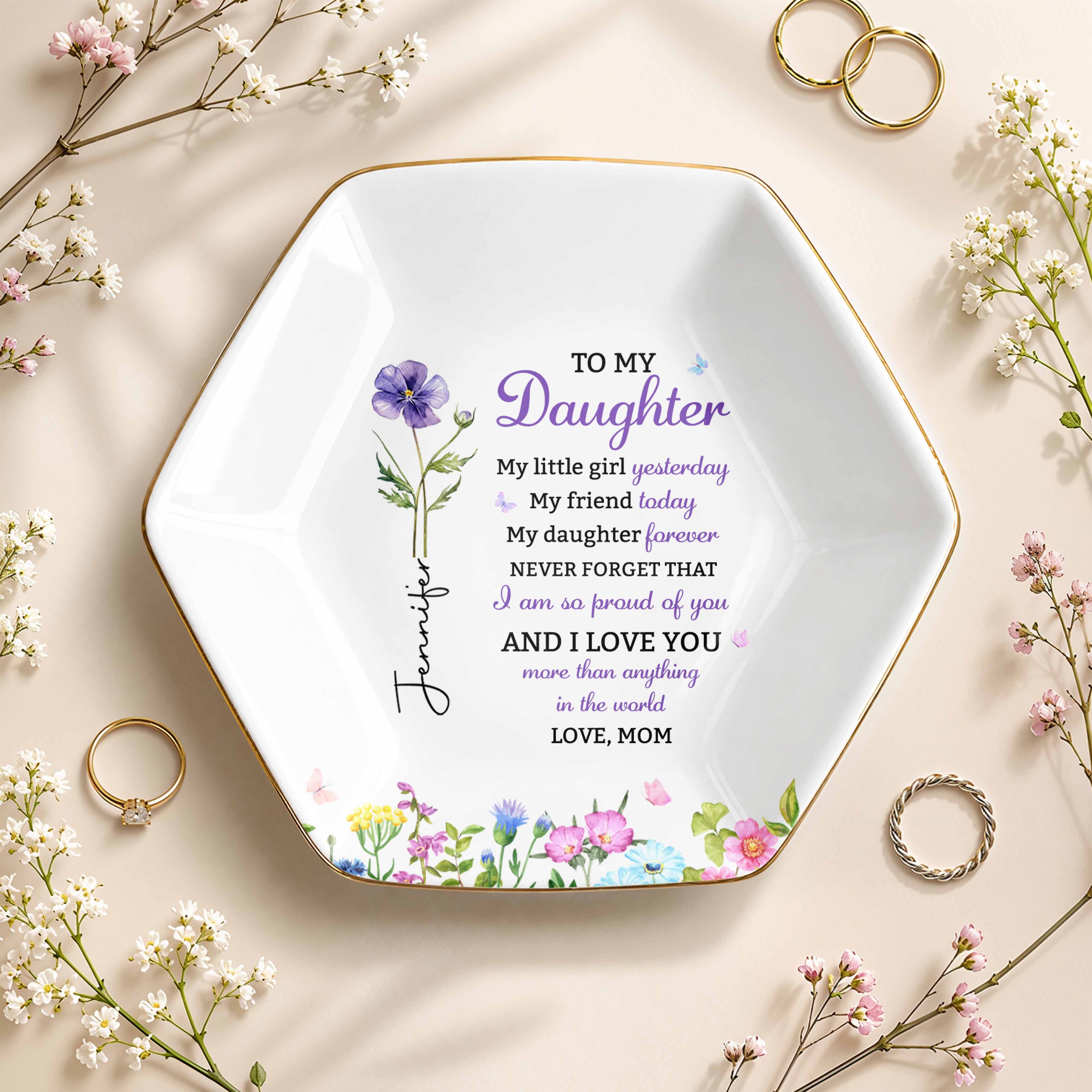 Personalized Hexagonal Jewelry Dish Custom Gift for Daughter