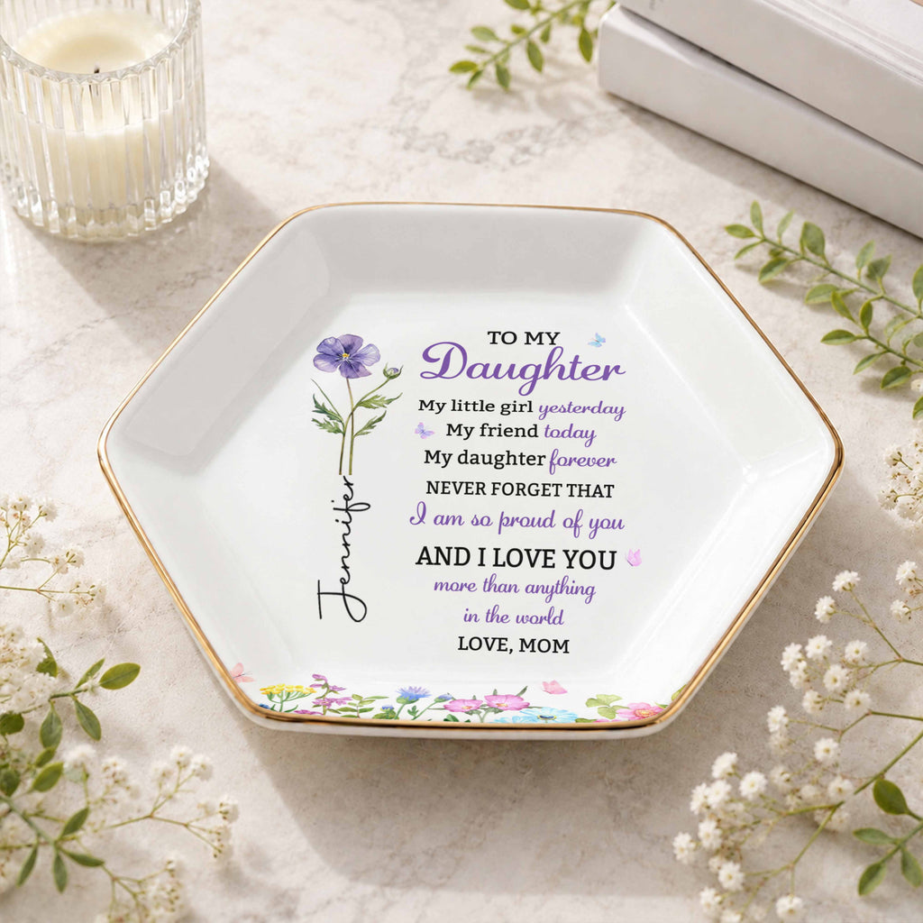 Personalized Hexagonal Jewelry Dish Custom Gift for Daughter