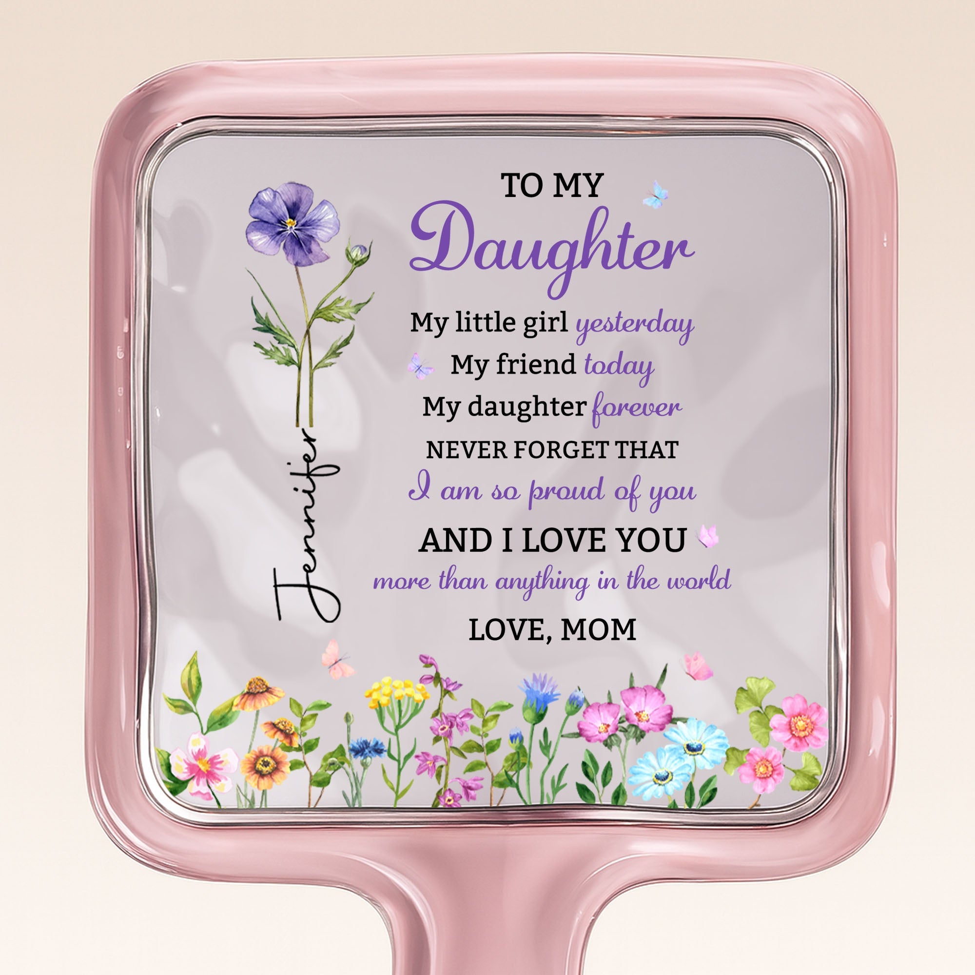 Personalized Handheld Mirror Custom Birth Month Flowers Gift for Daughter Handheld Mirror GradoCreations