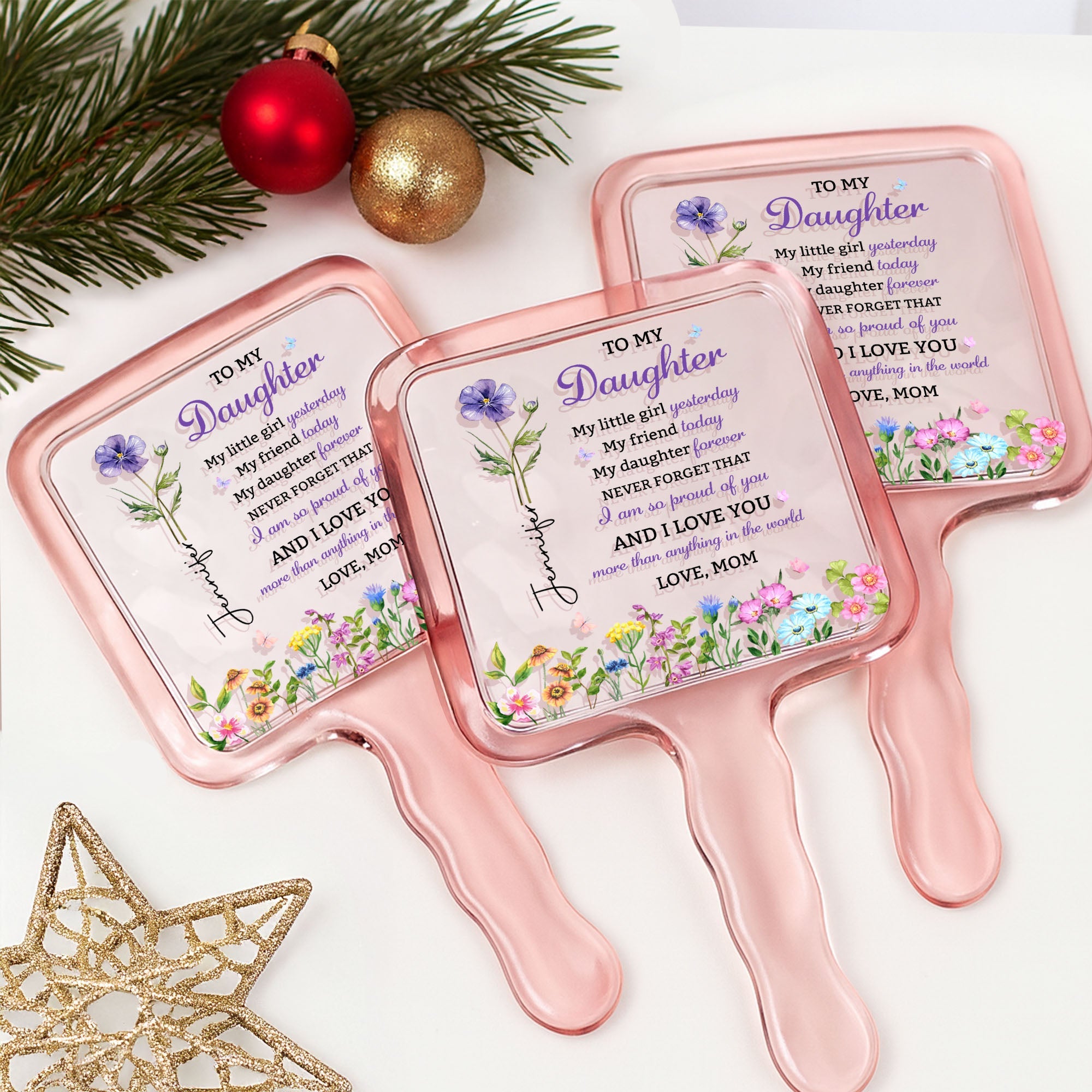 Personalized Handheld Mirror Custom Birth Month Flowers Gift for Daughter Handheld Mirror GradoCreations