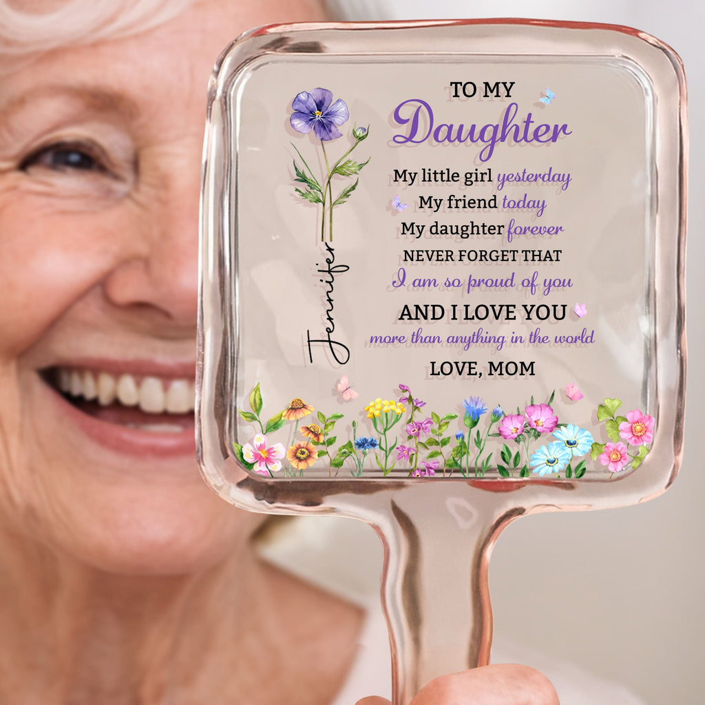 Personalized Handheld Mirror Custom Birth Month Flowers Gift for Daughter Handheld Mirror GradoCreations