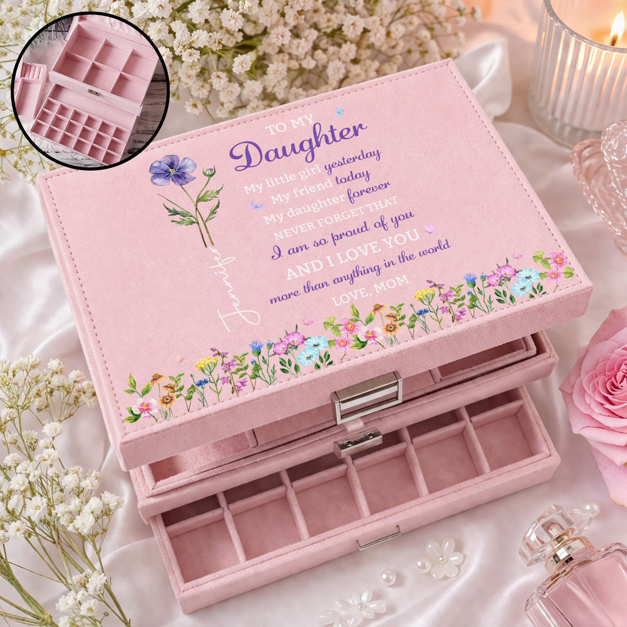 Personalized Jewelry Storage Box Custom Name Gift for Daughter