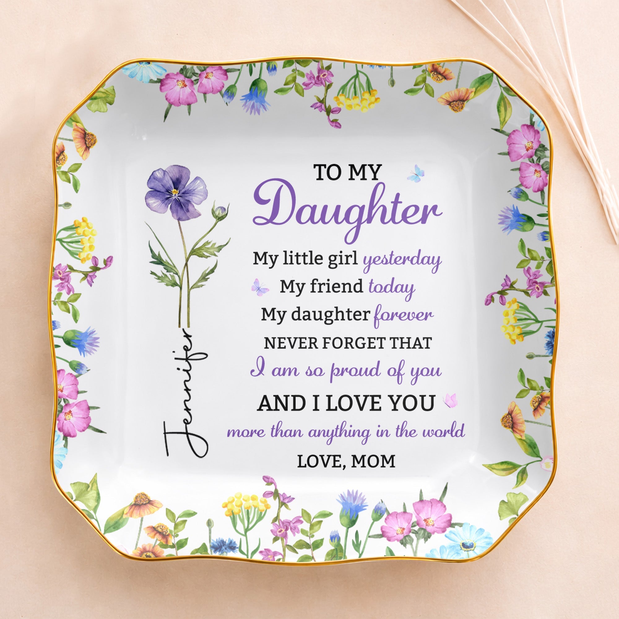 Personalized Lace Jewelry Dish Custom Name Gift for Daughter Lace Square Jewelry Dish GradoCreations