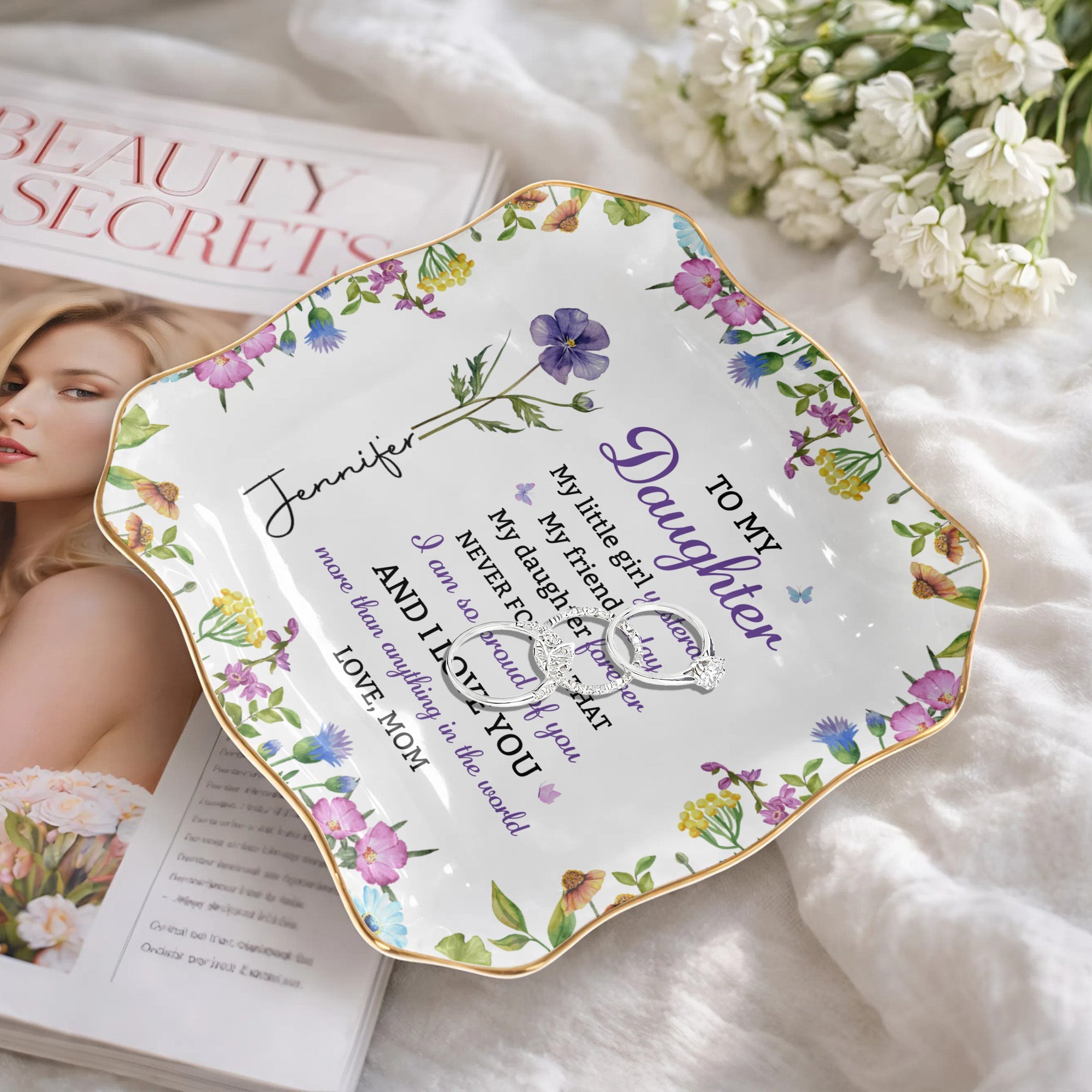 Personalized Lace Jewelry Dish Custom Name Gift for Daughter Lace Square Jewelry Dish GradoCreations