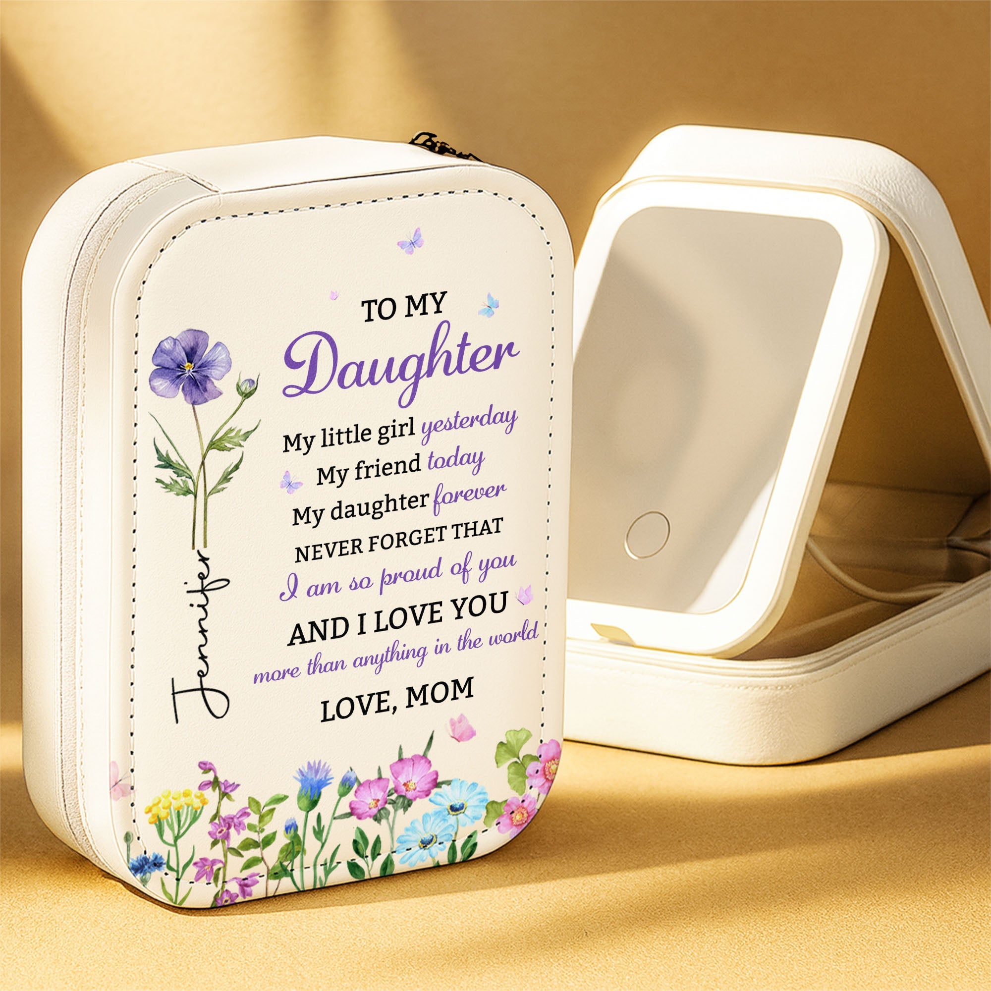 Personalized Jewelry Box with LED Mirror Custom Name Gift for Daughter Jewelry Box With LED Mirror GradoCreations
