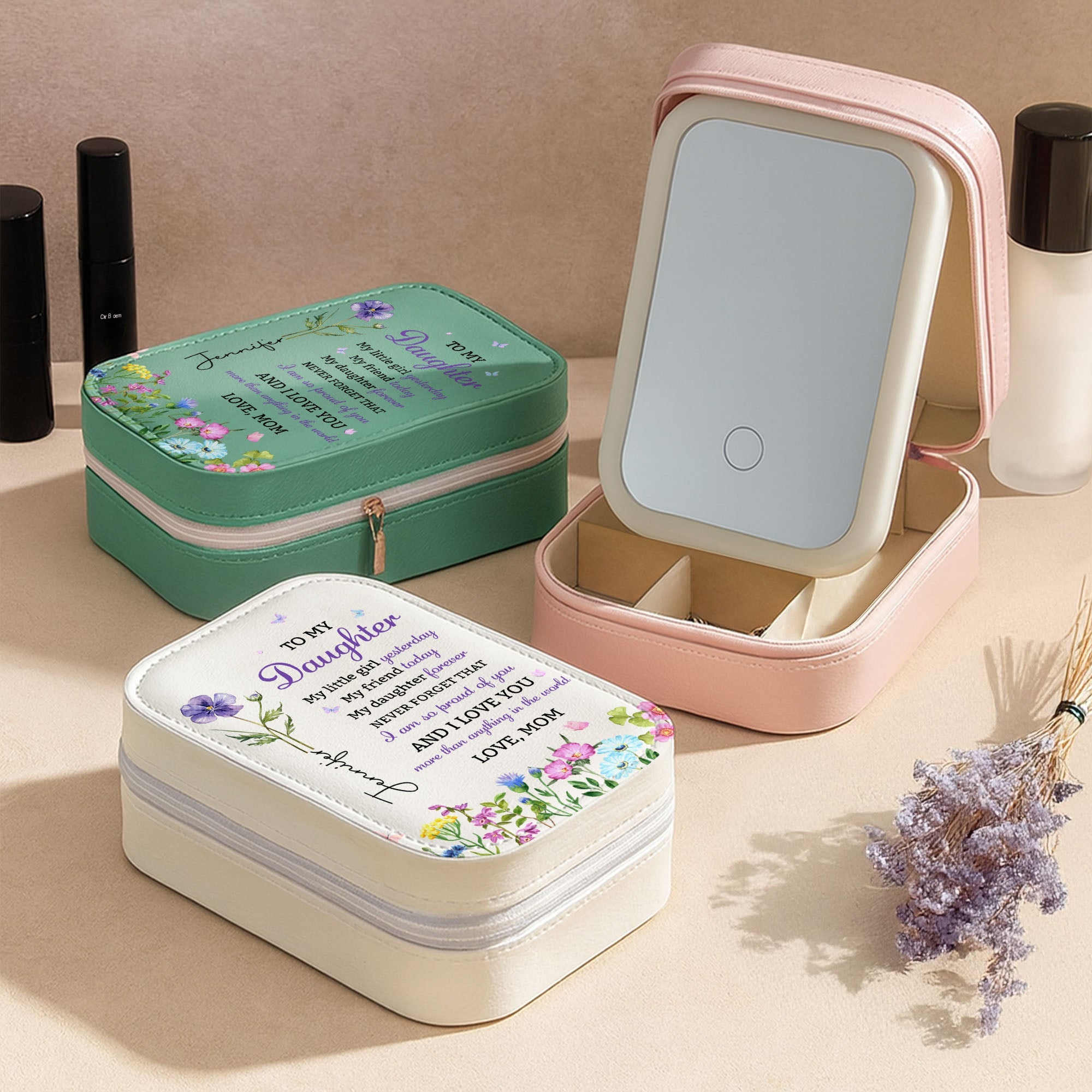 Personalized Jewelry Box with LED Mirror Custom Name Gift for Daughter Jewelry Box With LED Mirror GradoCreations