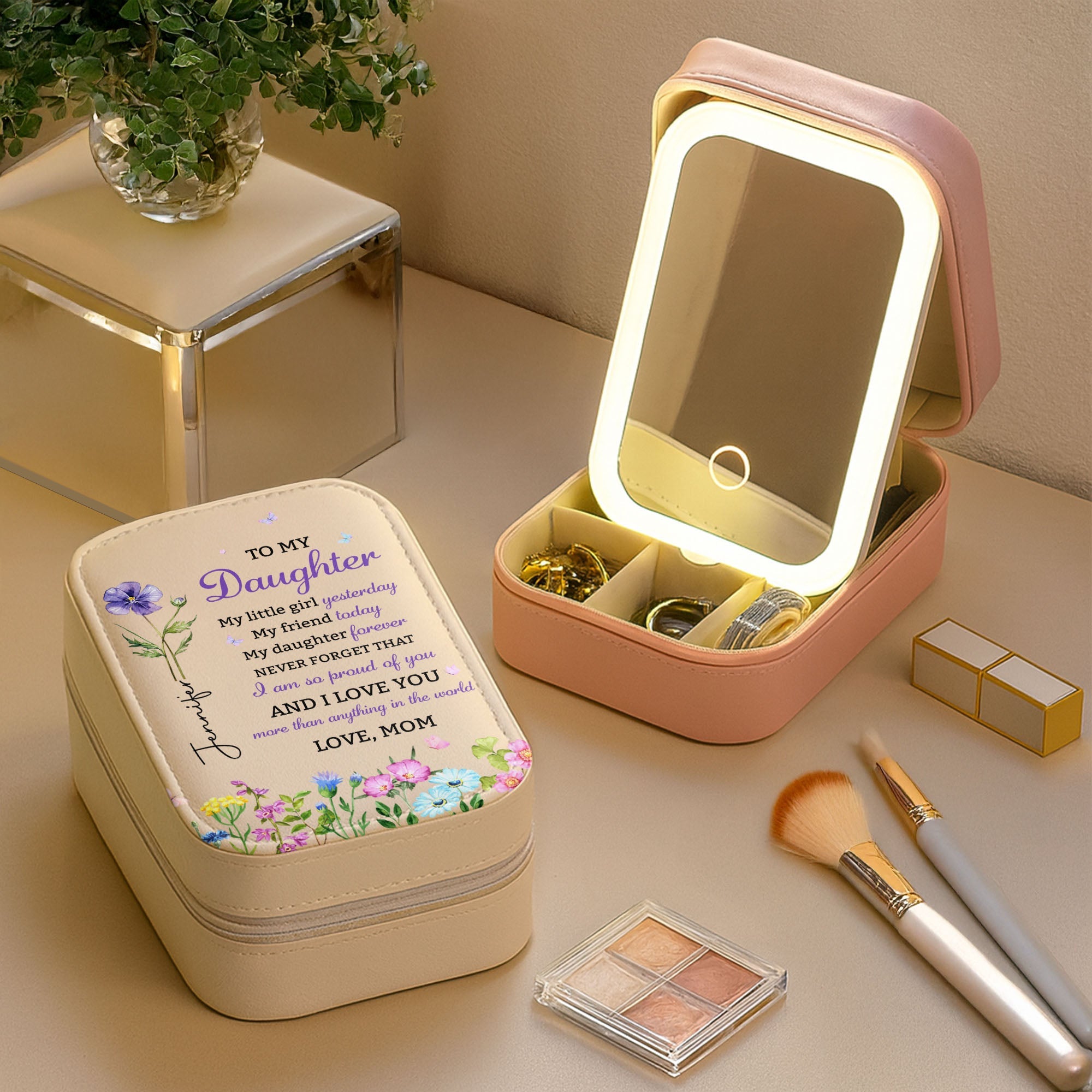 Personalized Jewelry Box with LED Mirror Custom Name Gift for Daughter Jewelry Box With LED Mirror GradoCreations