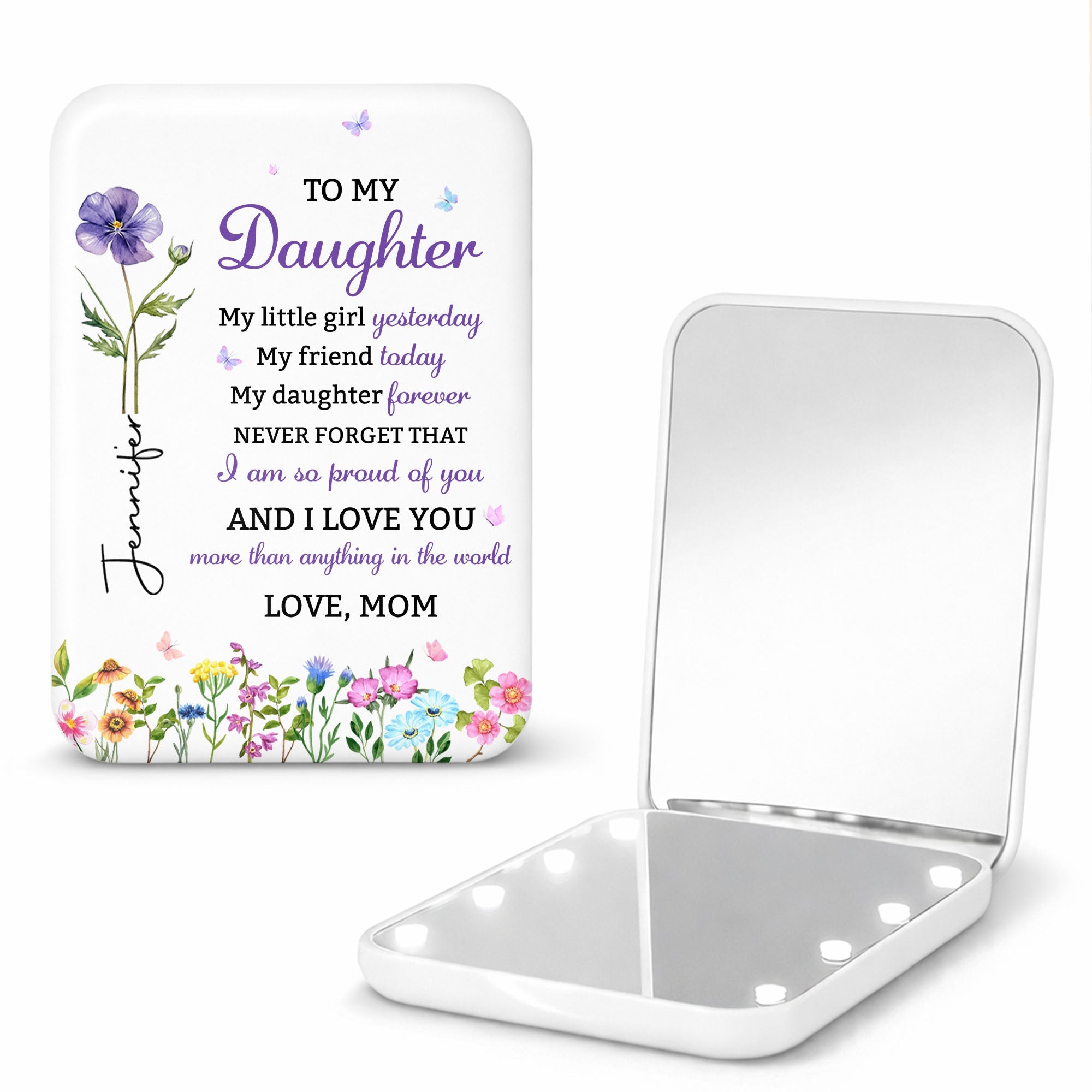 Personalized LED Pocket Mirror Custom Name Gift for Daughter LED Pocket Mirror GradoCreations