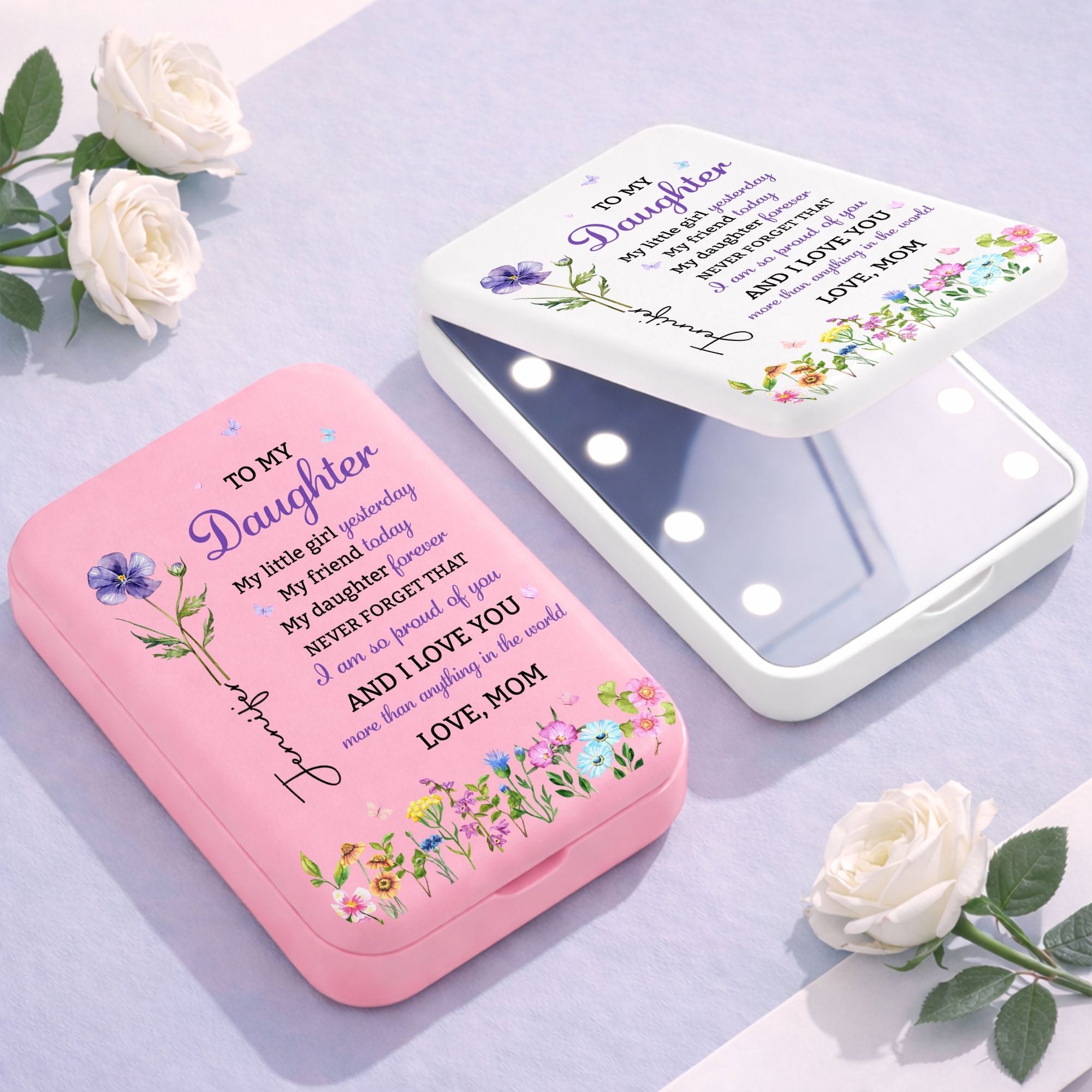 Personalized LED Pocket Mirror Custom Name Gift for Daughter LED Pocket Mirror GradoCreations