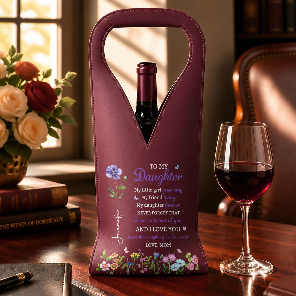 Personalized Leather Wine Bag Custom Name Gift for Daughter Leather Wine Bag GradoCreations