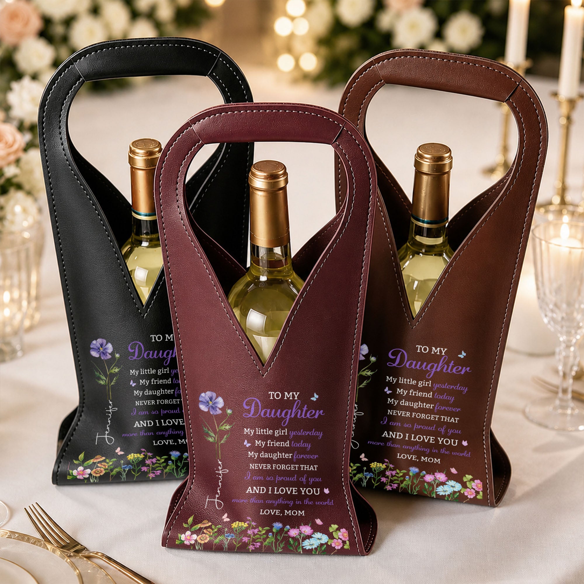 Personalized Leather Wine Bag Custom Name Gift for Daughter Leather Wine Bag GradoCreations