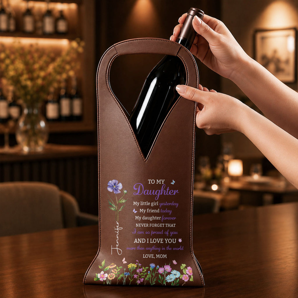 Personalized Leather Wine Bag Custom Name Gift for Daughter Leather Wine Bag GradoCreations