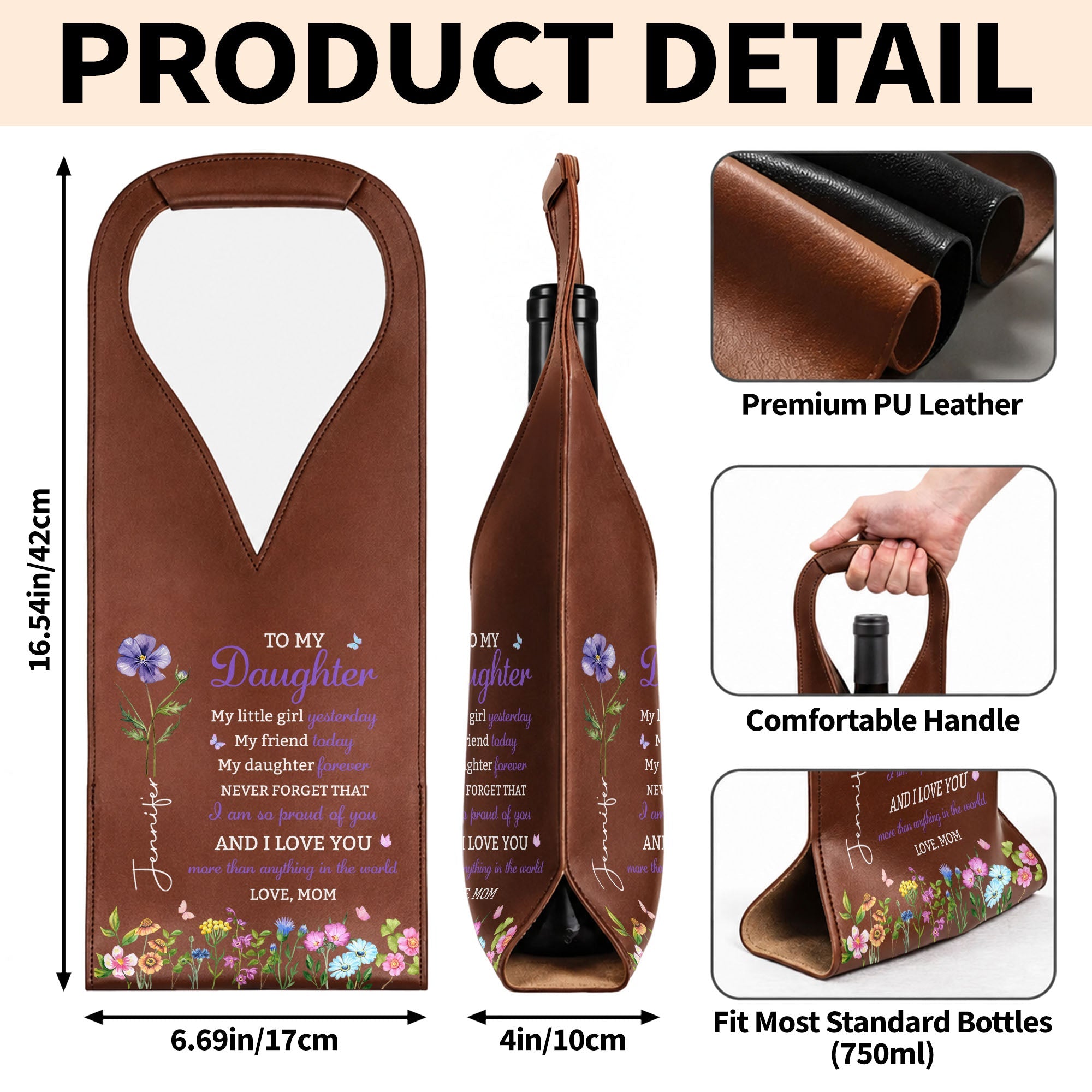 Personalized Leather Wine Bag Custom Name Gift for Daughter Leather Wine Bag GradoCreations