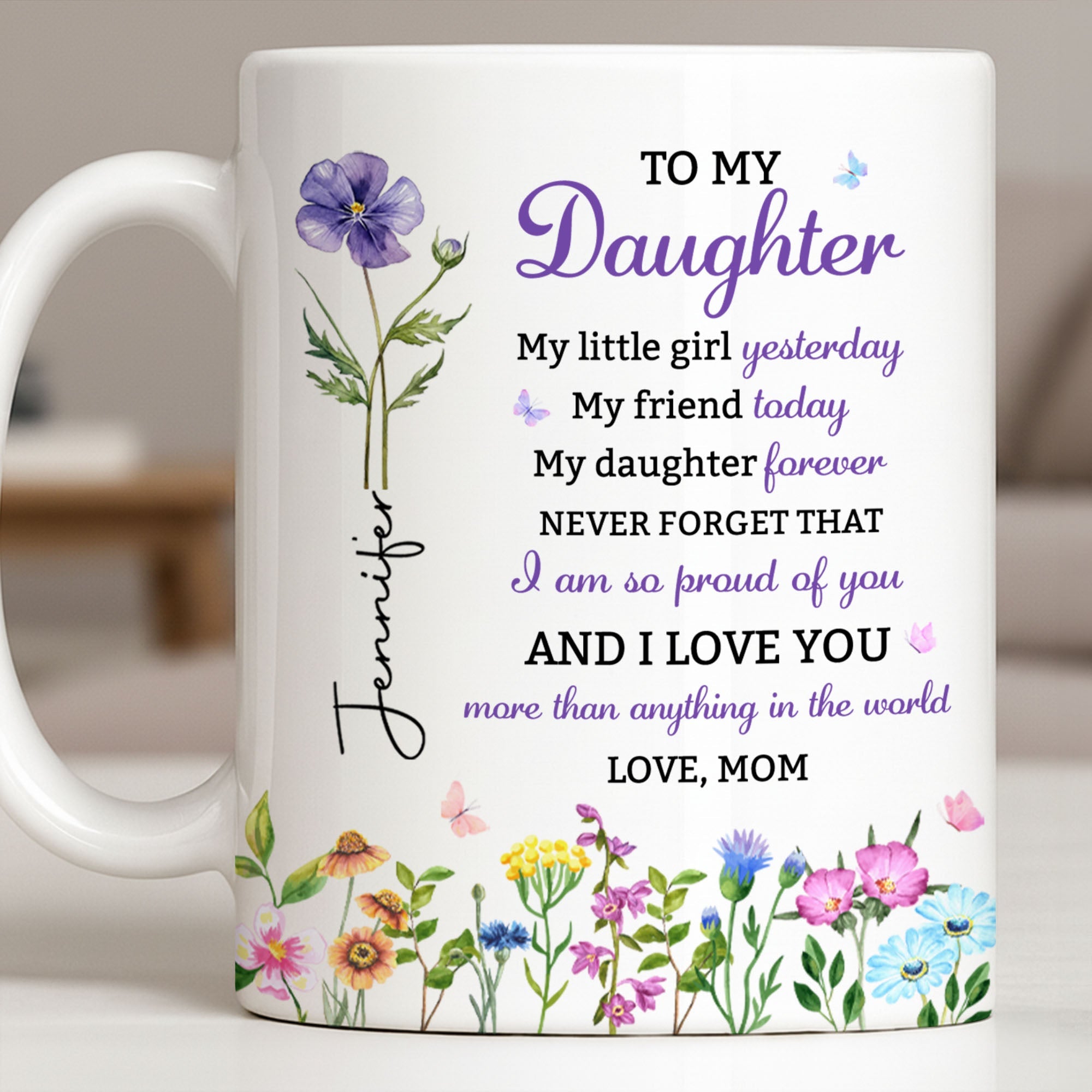 Personalized Floral Butterfly Coffee Mug Custom Gift for Daughter Edge-to-edge Mug GradoCreations