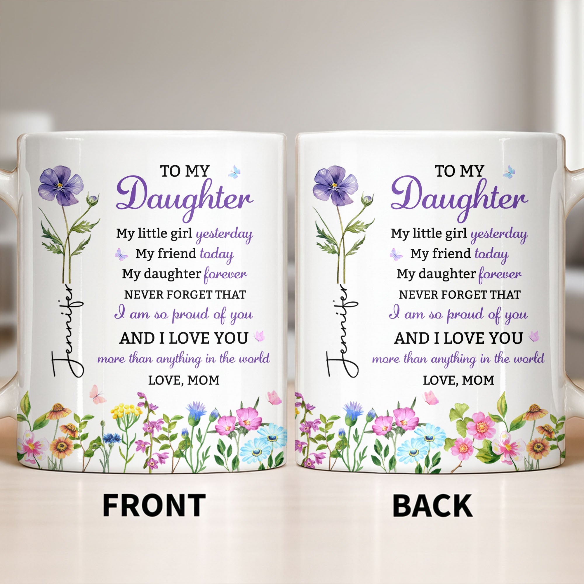 Personalized Floral Butterfly Coffee Mug Custom Gift for Daughter Edge-to-edge Mug GradoCreations