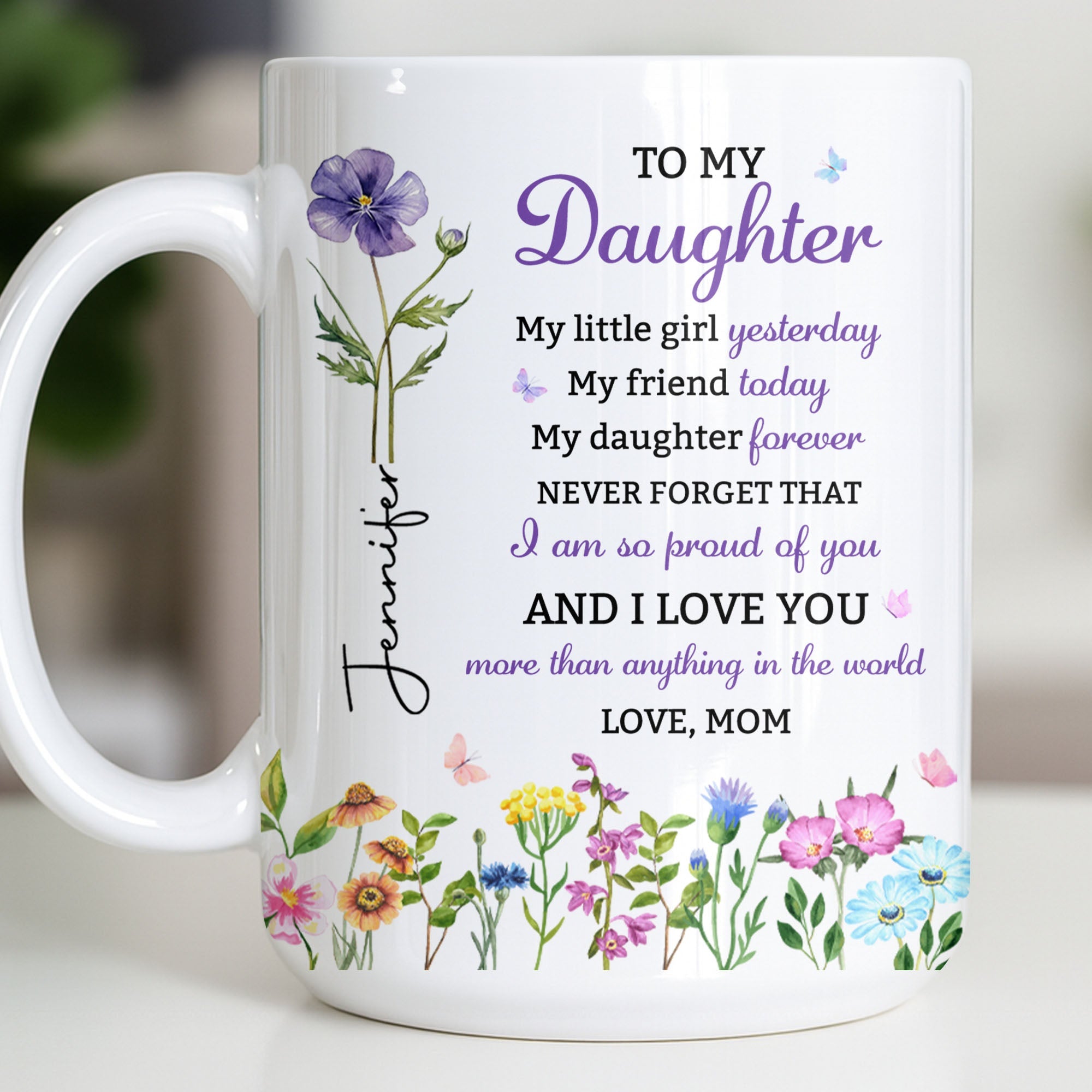 Personalized Floral Butterfly Coffee Mug Custom Gift for Daughter Edge-to-edge Mug GradoCreations