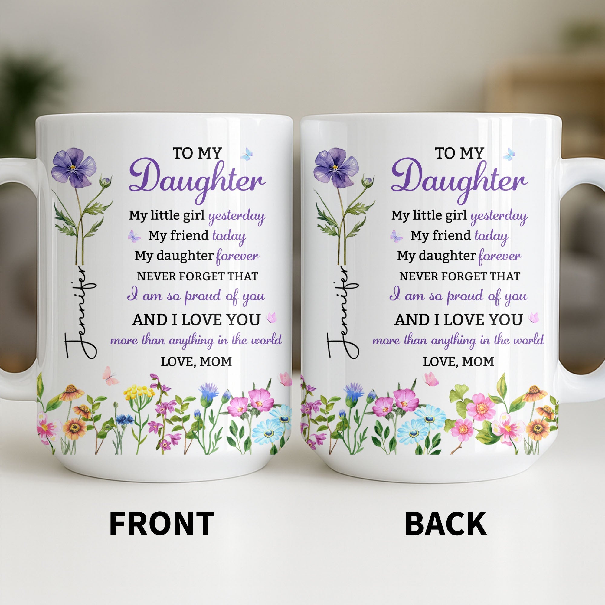 Personalized Floral Butterfly Coffee Mug Custom Gift for Daughter Edge-to-edge Mug GradoCreations