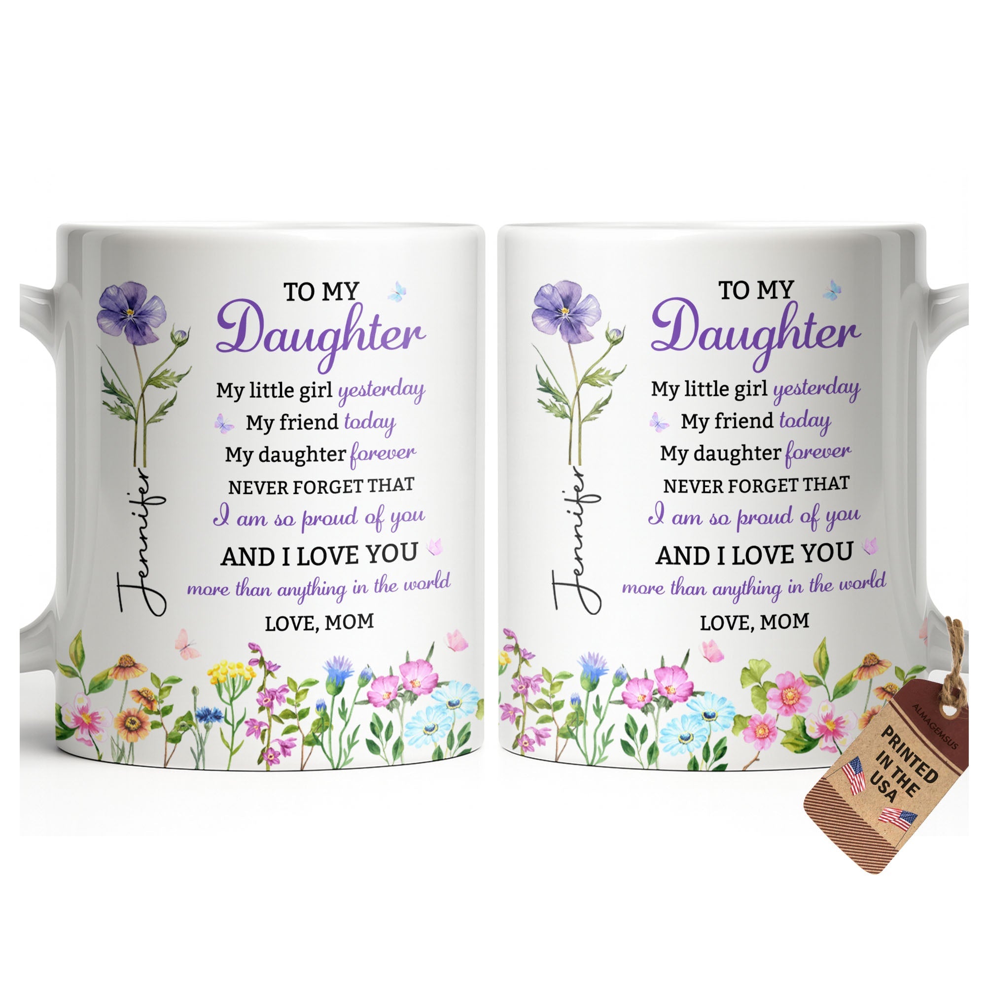 Personalized Floral Butterfly Coffee Mug Custom Gift for Daughter Edge-to-edge Mug GradoCreations